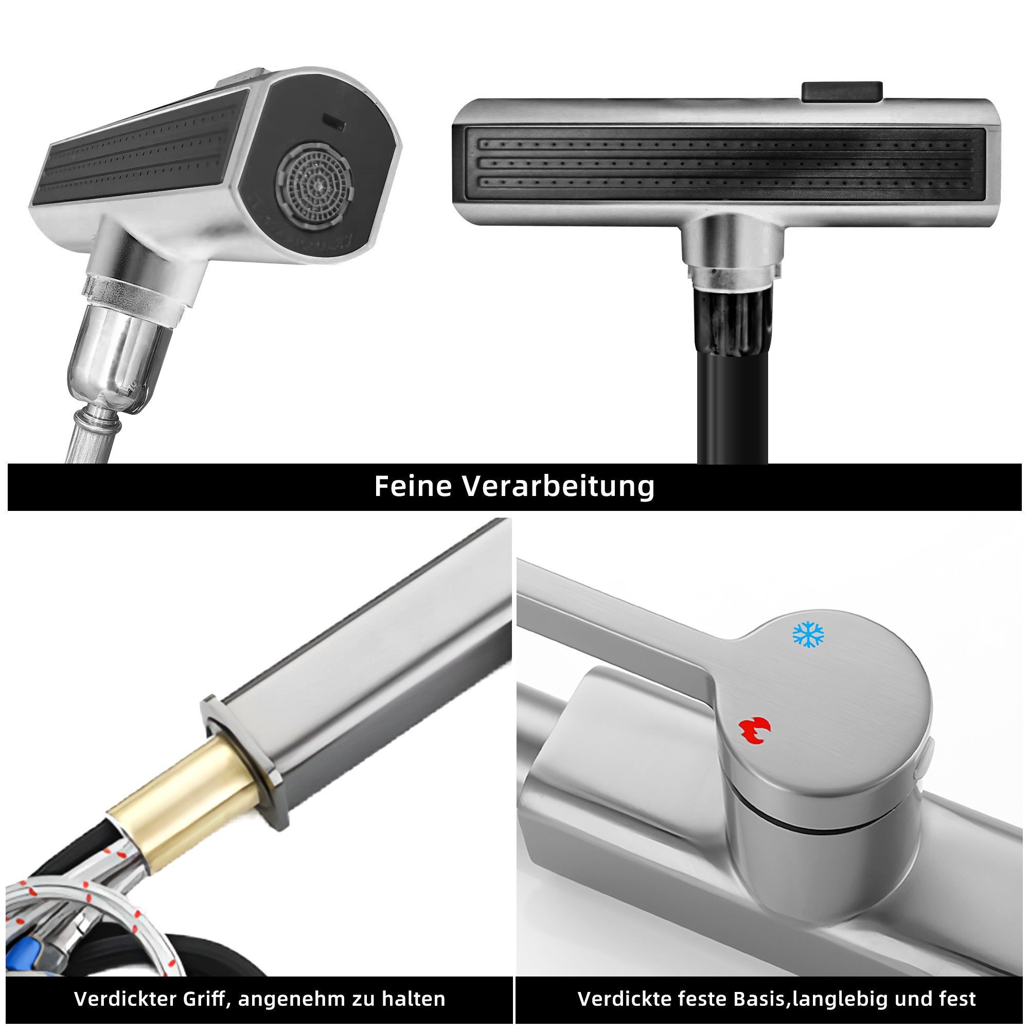 SEHAUSEU Küchenarmatur Wasserhahn Küche Bad Spültischarmatur ausziehbar 3 Strahlarten