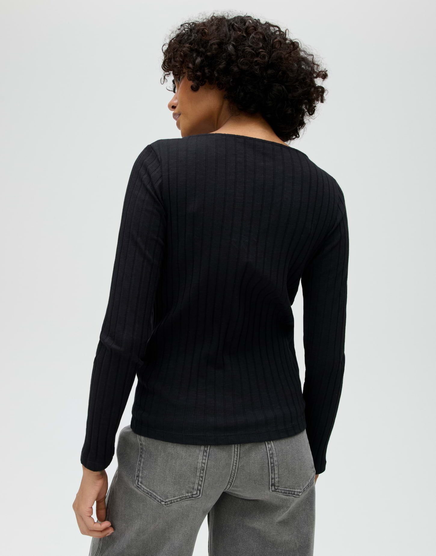 OPUS Langarmshirt SOVKE aus Baumwoll Mix figurbetont geschnitten, U-Boot-Ausschnitt, Rippstruktur – Bild 3 von 5
