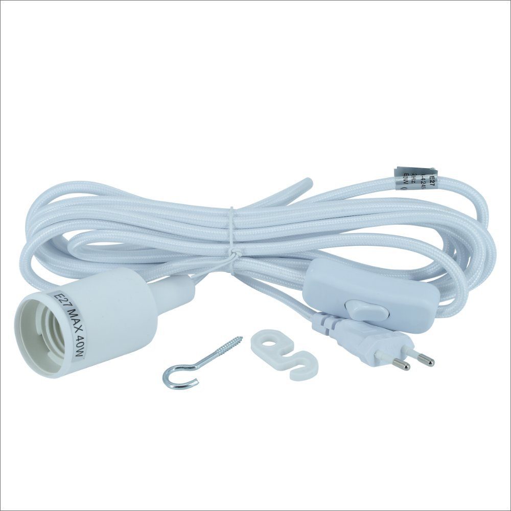 PARUS Pflanzenlampe Zubehör, ohne Leuchtmittel, 4 Meter Kabel, Parus by Venso E27 Lampenfassung 4m Textilkabel Weiß, Eurostecker, Ven