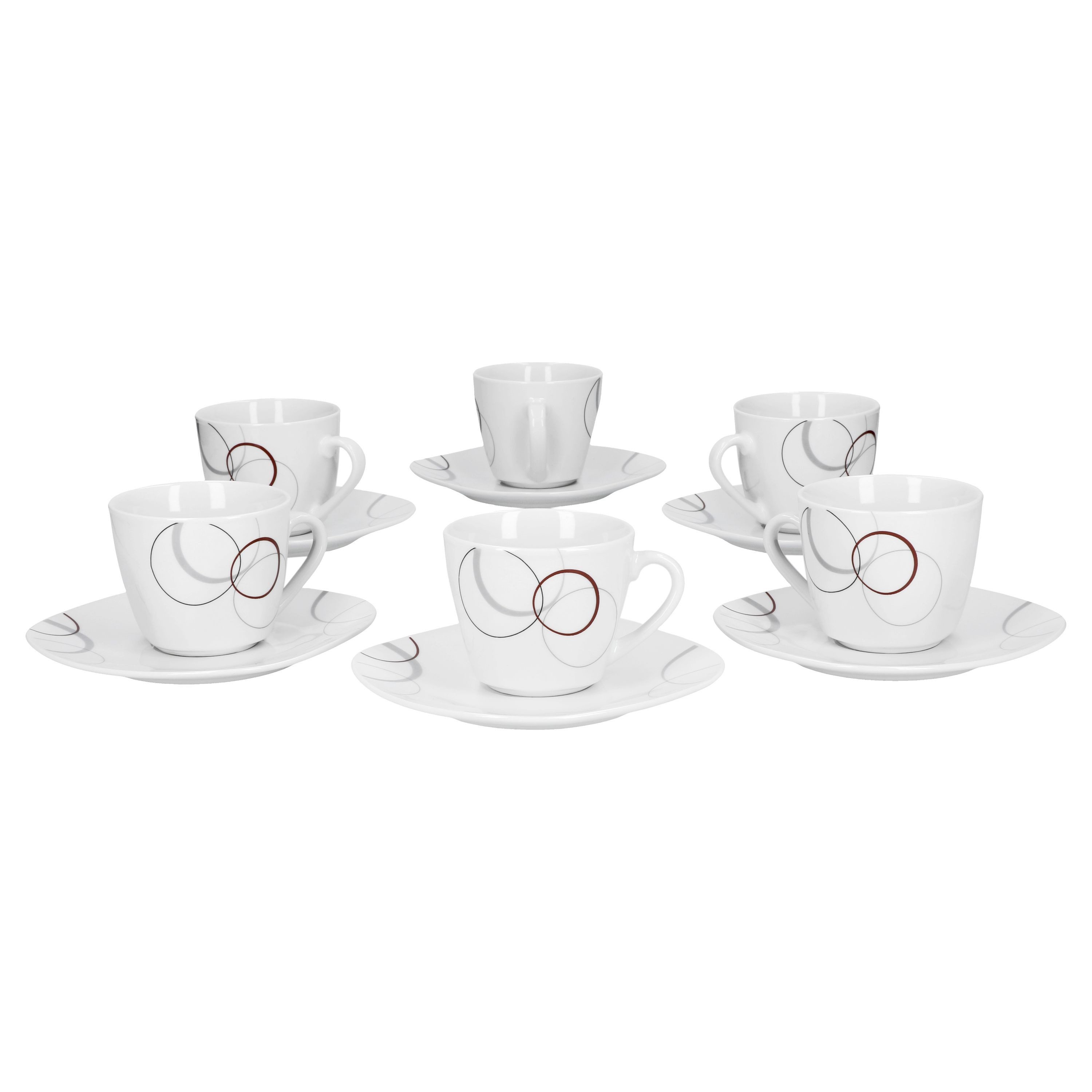 van Well Tasse 6er Set Kaffeetasse 20cl und Untertasse Palazzo Porzellan mit Kreisen, Porzellan