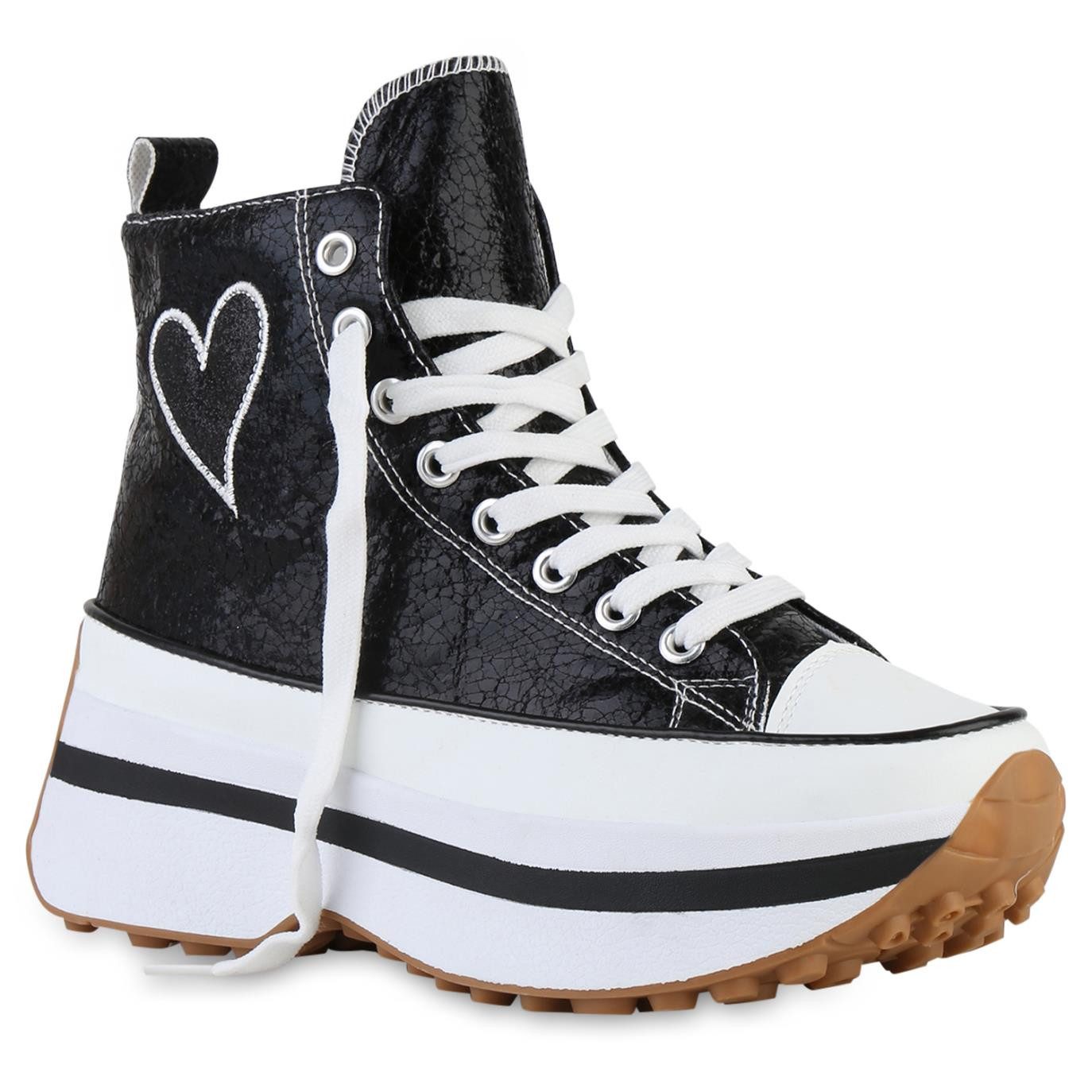 VAN HILL 841576 Plateausneaker Damen Plateau Sneaker Schnürer Glitzer Print günstig online kaufen