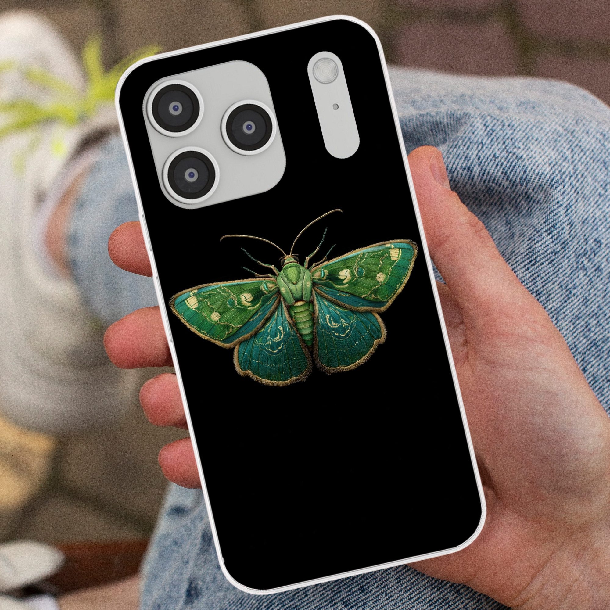 MuchoWow Handyhülle für Apple iPhone 17 Pro Motte - Lebendig - Grün, Smartphone-Bumper, Print, Handy Schutzhülle Dünn