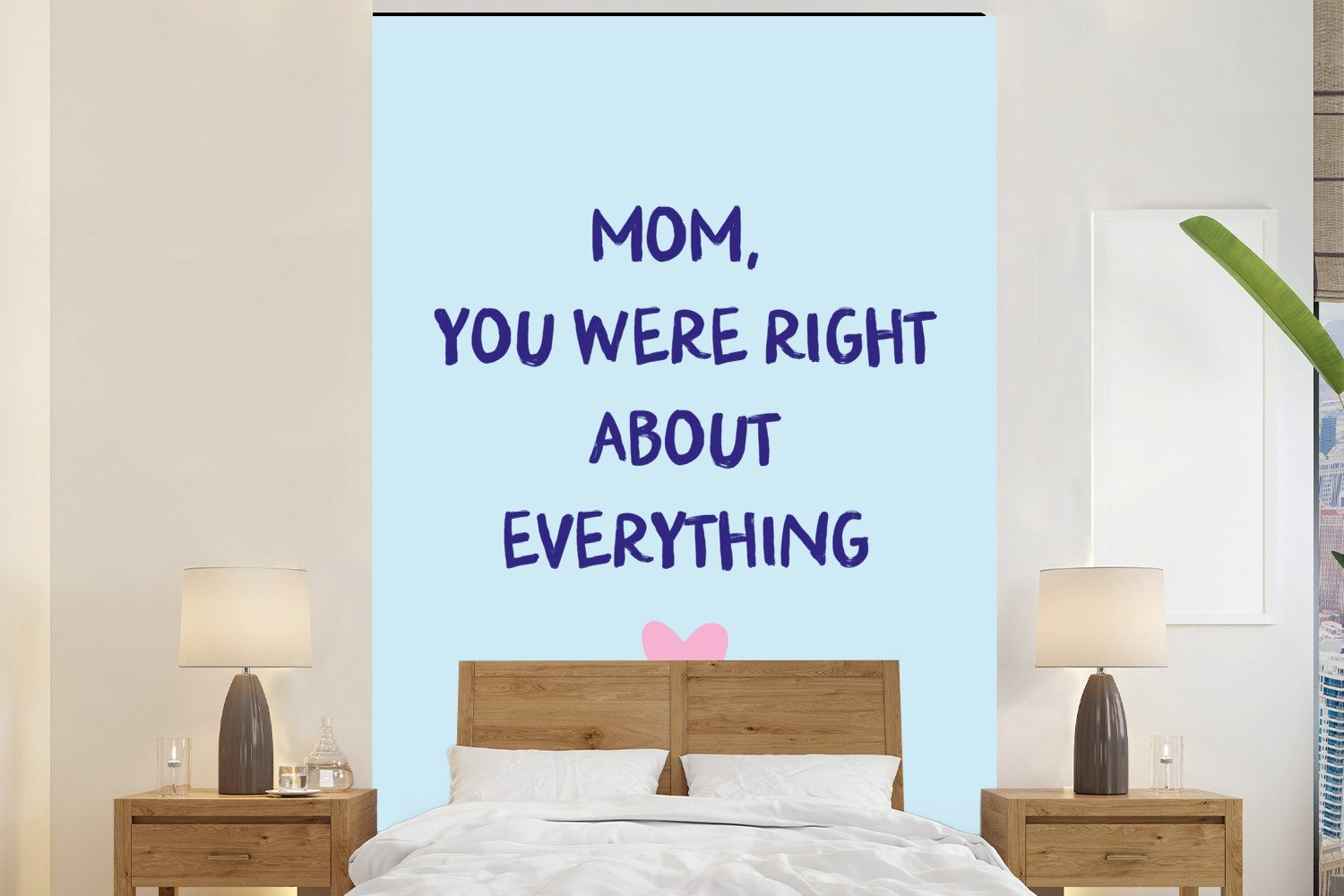 MuchoWow Fototapete Mutter - Zitat - Blau, Matt, bedruckt, Vliestapete für Wohnzimmer Schlafzimmer Küche, Fototapete, 180x280 cm