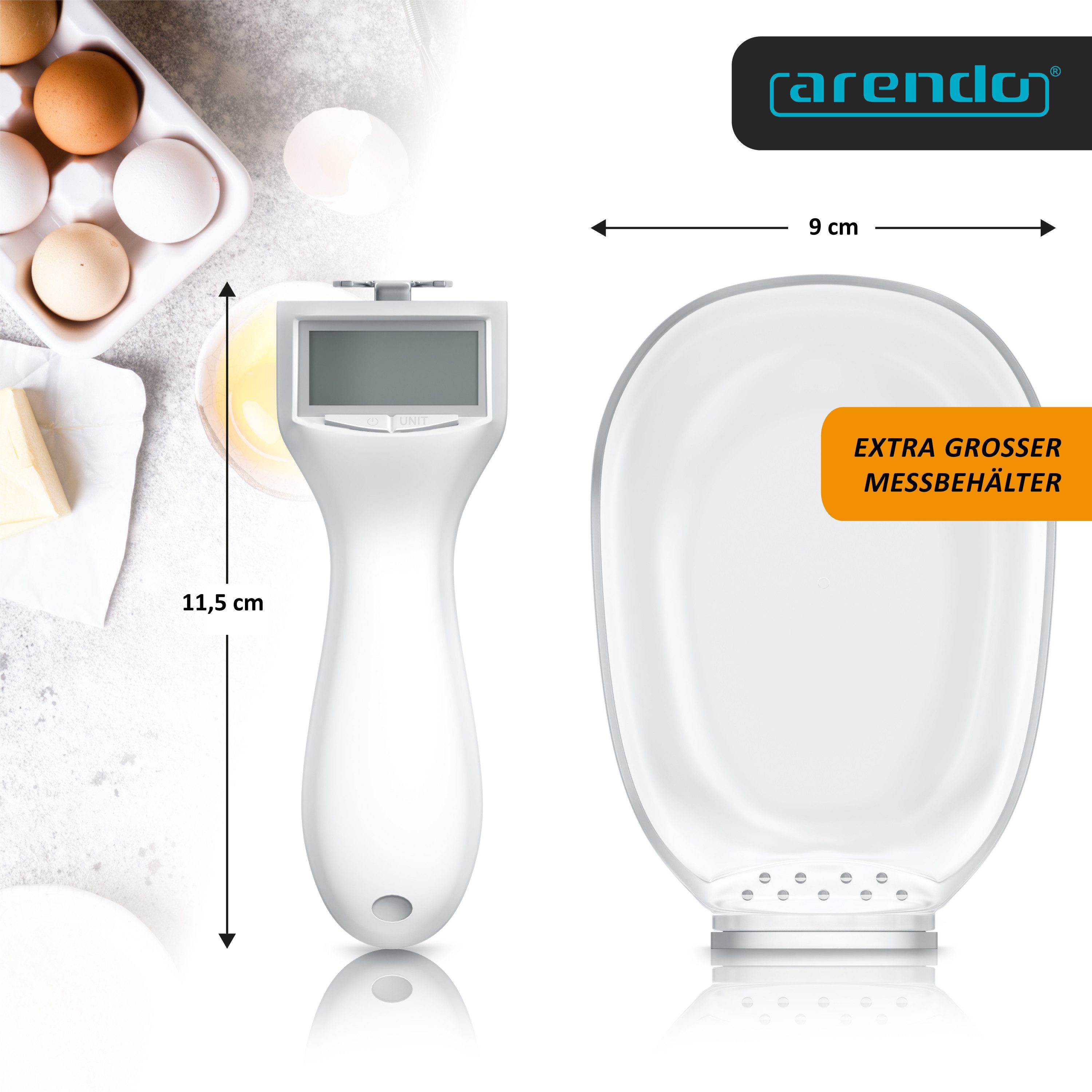 Arendo Löffelwaage Küchenwaage Feinwaage digital, 5–800 g, 1 g Auflösung, LCD-Display, (1-tlg), Einheiten g oz gn ct, abnehmbarer Löffel, Abschaltautomatik 60 s
