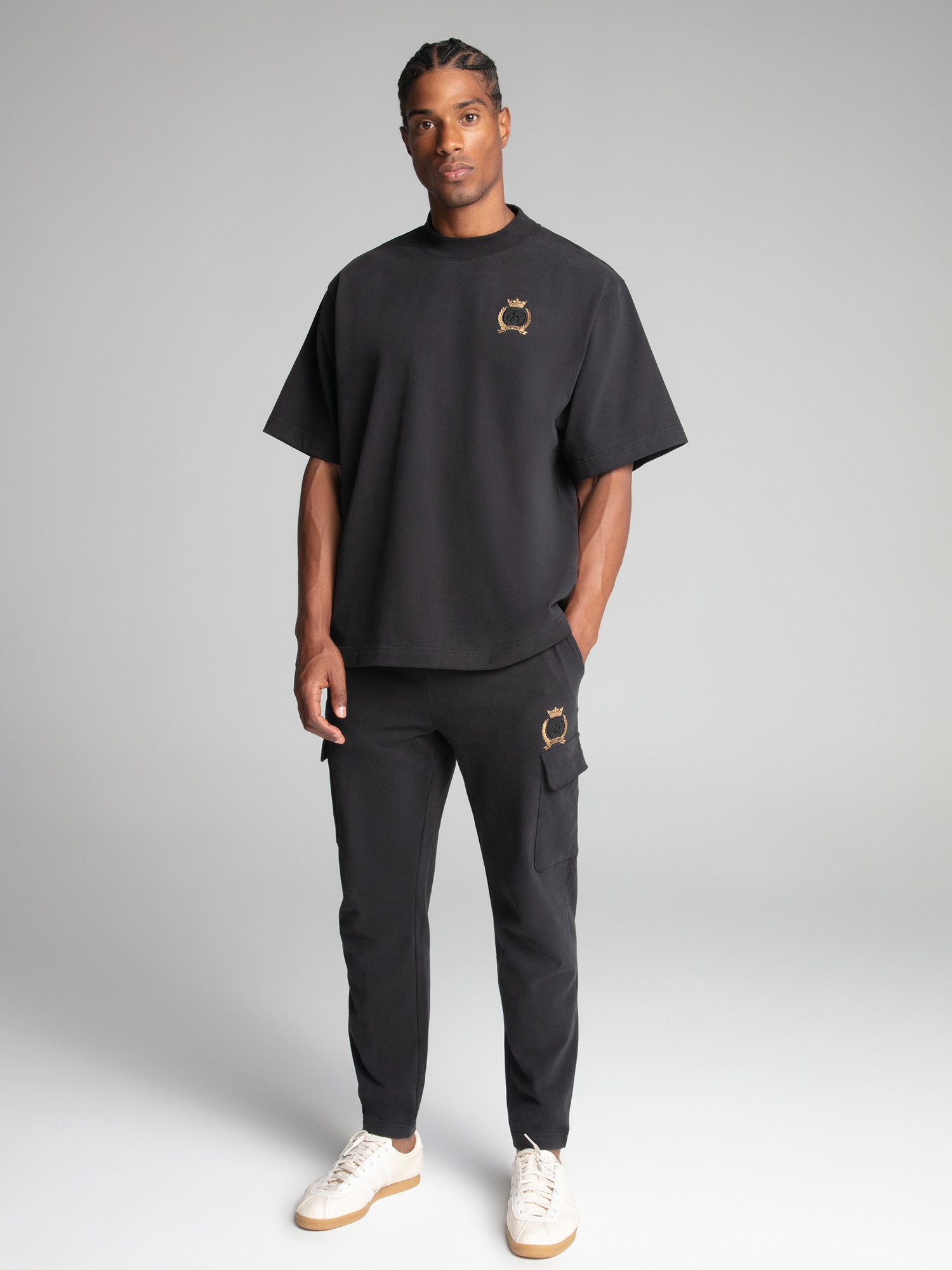 Siksilk Jogger Pants SikSilk Herren Schwarze Crest Cargo Jogginghose