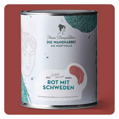 MissPompadour Wandfarbe Rot mit Schweden - matte Wandfarbe mit sehr hoher Deckkraft 1 L, geruchsneutrale und spritzfreie Innenfarbe, wasserbasiert