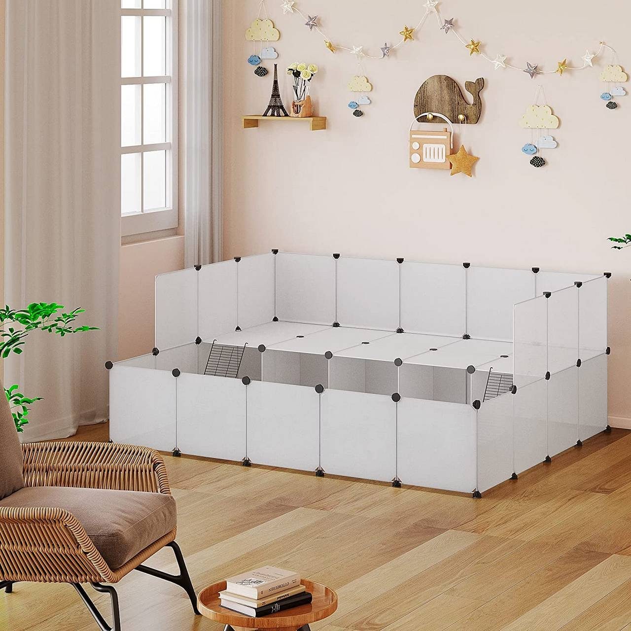 EUGAD Freigehege, Gehege, Kleintiergehege Indoor, Weiß 181x145x72cm