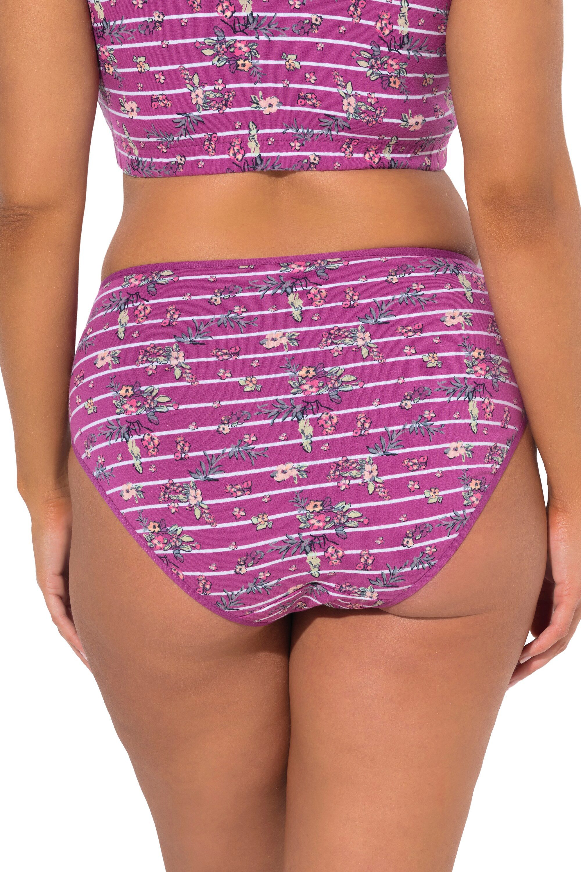 Ulla Popken Midislip Midislips 2er-Pack Blüten/Streifen Biobaumwolle