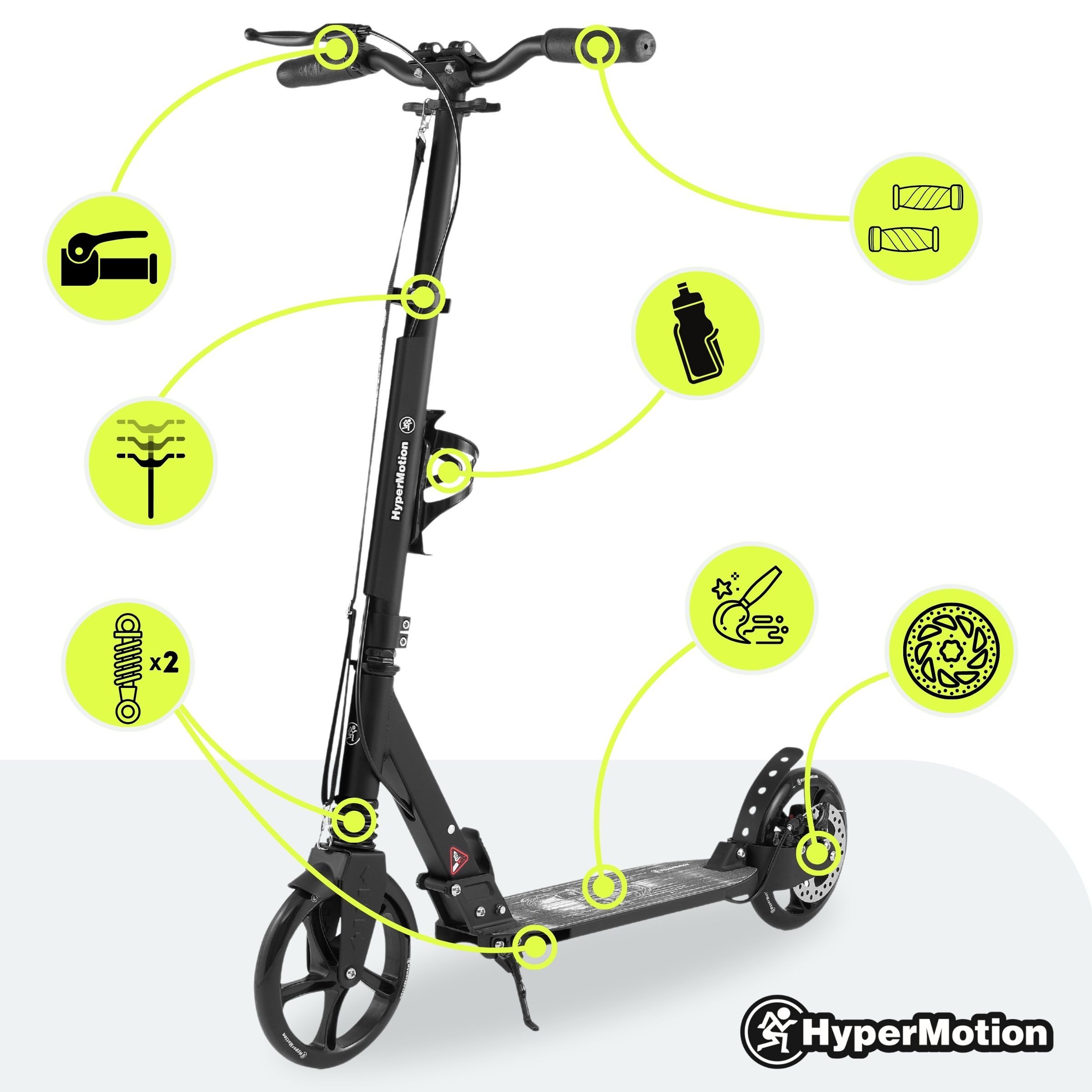 HyperMotion Scooter Faltbarer Aluminium-Scooter mit Federung & Tragegurt – Skyline
