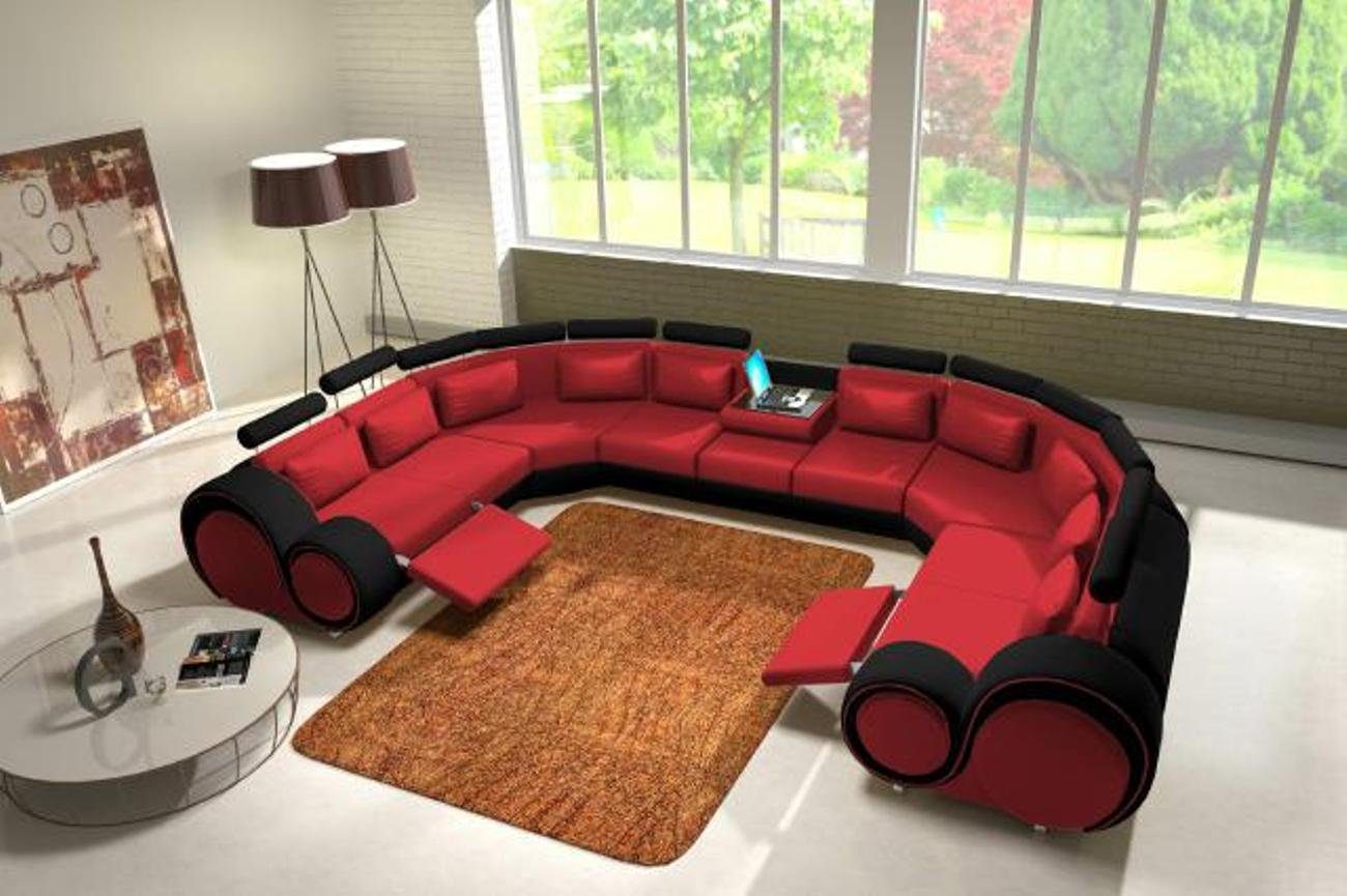 JVmoebel Ecksofa Couchgarnitur Sofa Sofa Couch Leder USB Sitzecke Ecke Rot/Schwarz Wohnlandschaft