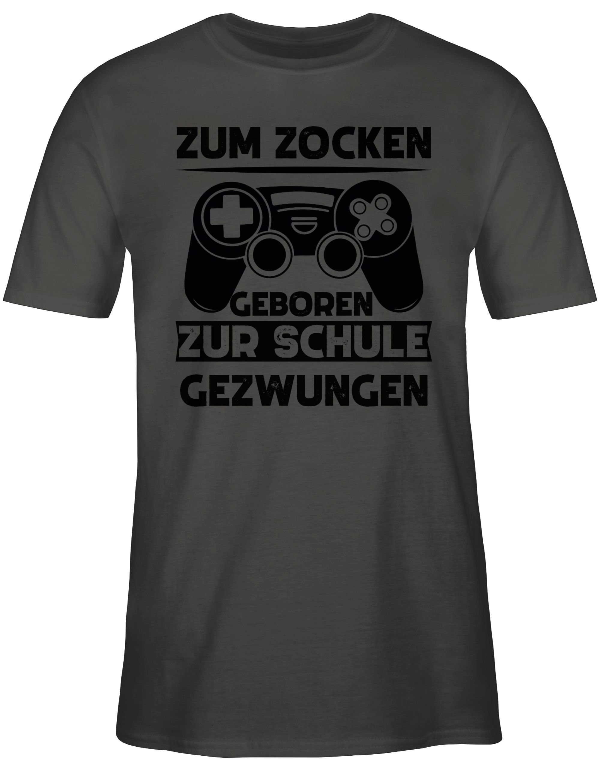 zur zocken geboren gezwungen Shirtracer T-Shirt Geschenke 1 Zum Schule Dunkelgrau Nerd