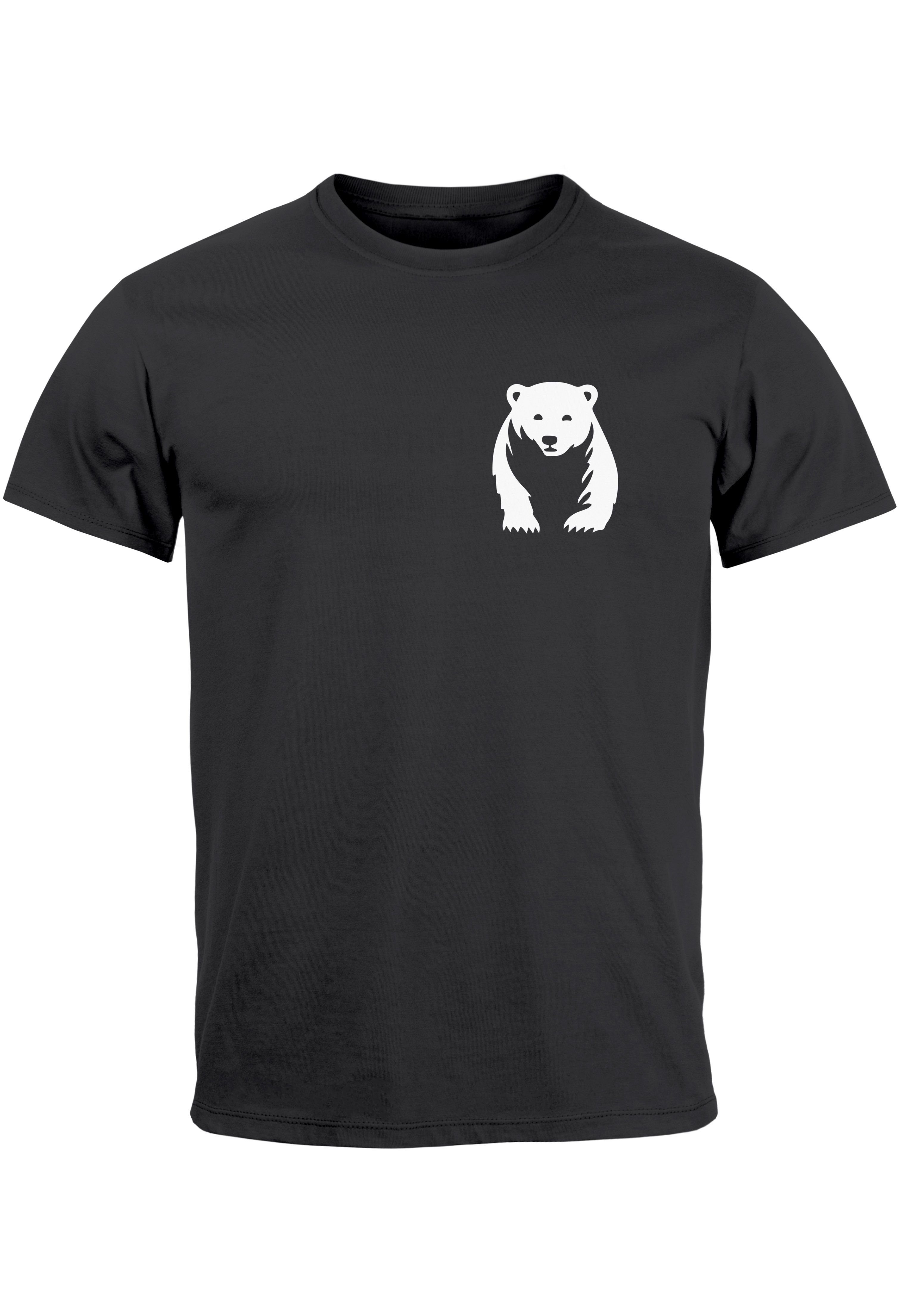 Neverless Print-Shirt Herren T-Shirt Aufdruck Brustprint Logo Bär Natur Outdoor Fashion Stre mit Print anthrazit