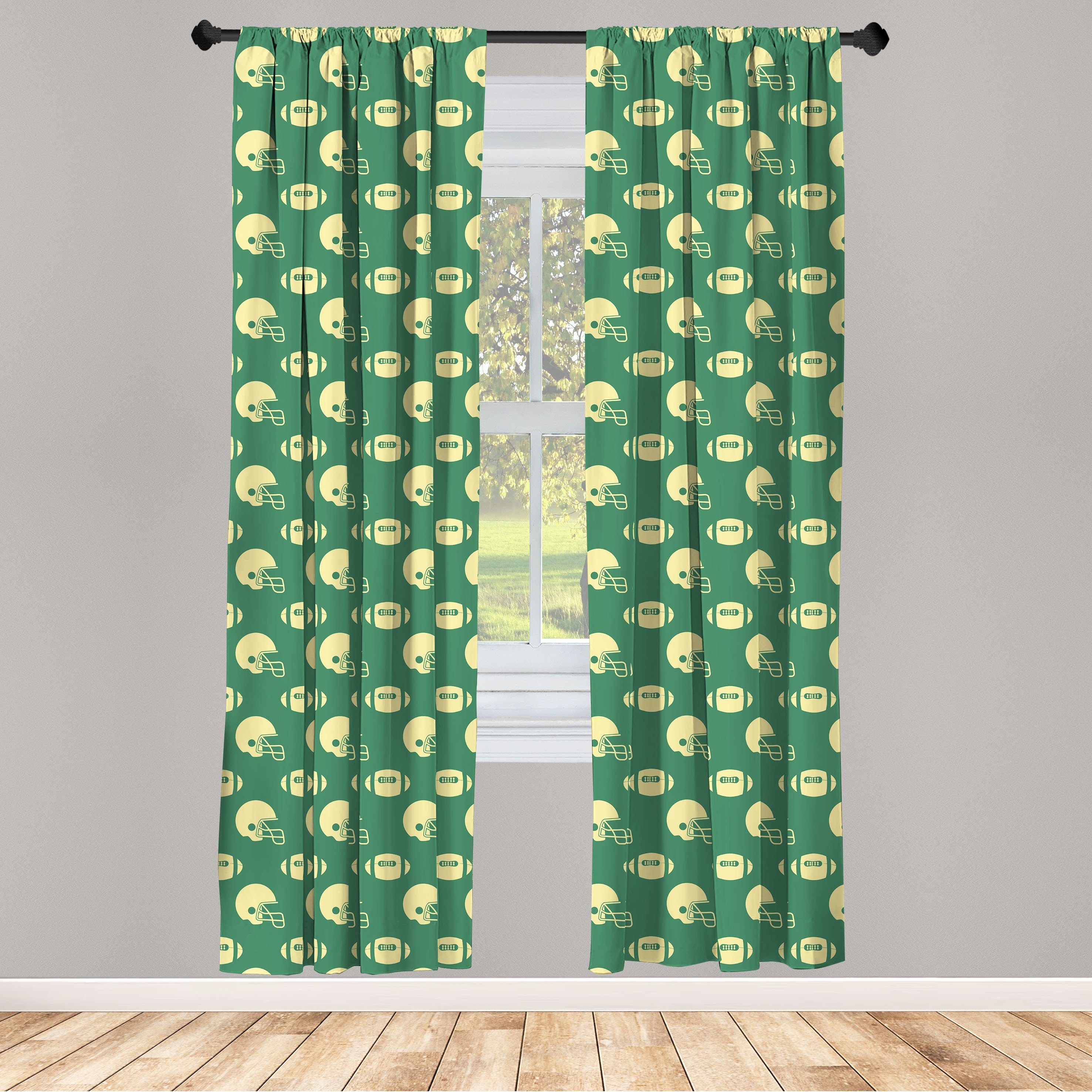 Gardine Vorhang für Wohnzimmer Schlafzimmer Dekor, Microfaser, Retro Balls Football Abakuhaus, American