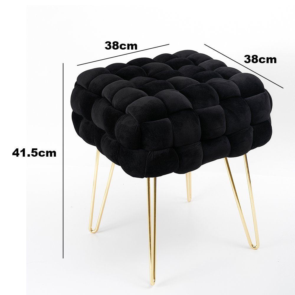Zedelmaier Sitzhocker Ottoman Sitzbank Schminktisch Hocker Fußhocker Polsterhocker (ZDV42-BK), Größe: L38*B38*H41,5cm Goldene Beine
