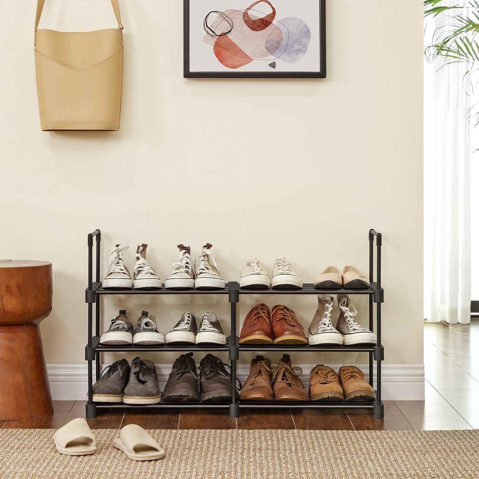 SONGMICS Schuhregal Schuhständer, Schuhaufbewahrung, für Flur, Wohnzimmer, Schlafzimmer, 6 Ebenen, für 12-15 Paar Schuhe, stapelbar, 30 x 45 x 106 cm, schwarz