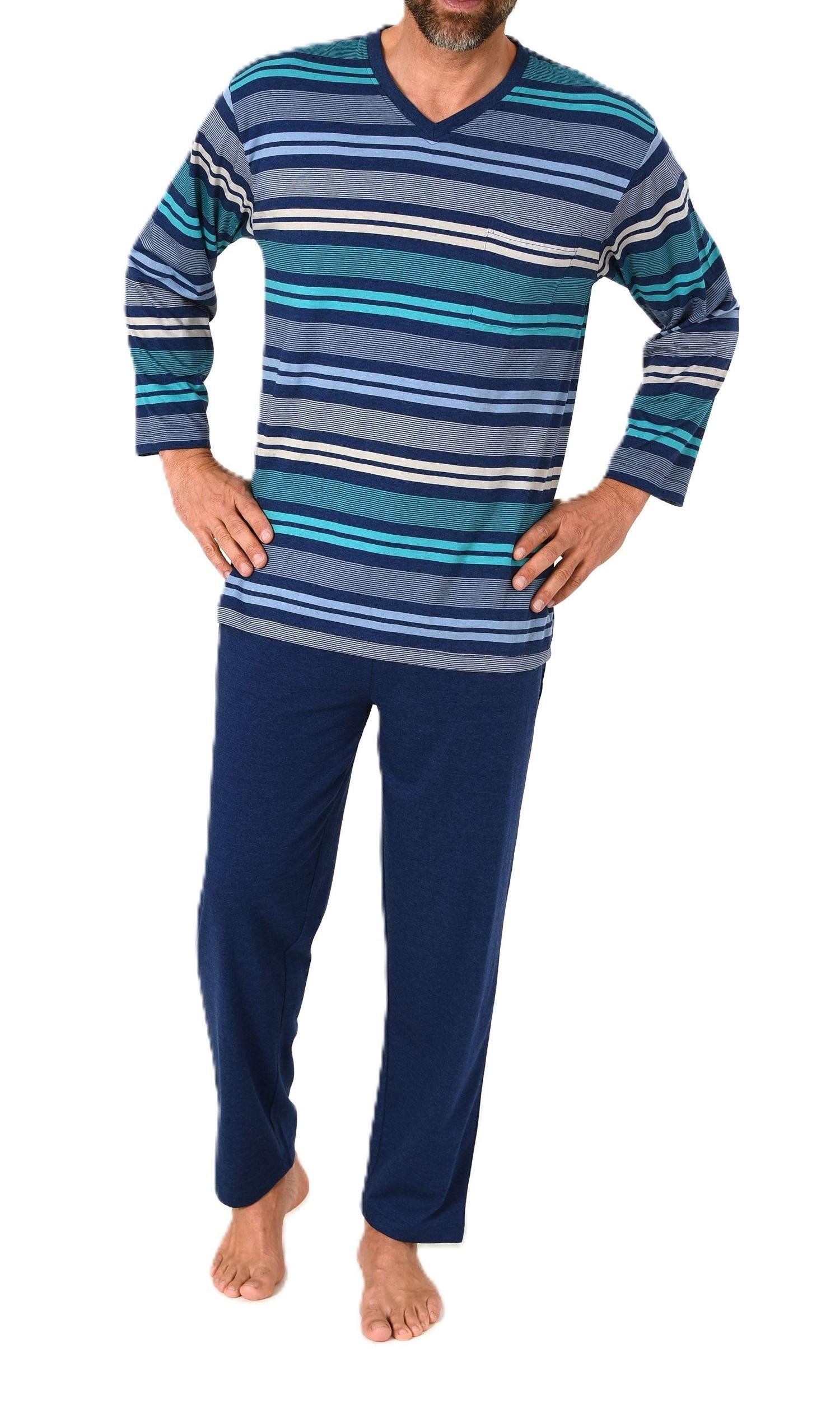 Normann Pyjama Herren Schlafanzug mit Bündchen in Streifenoptik - auch in Ü günstig online kaufen