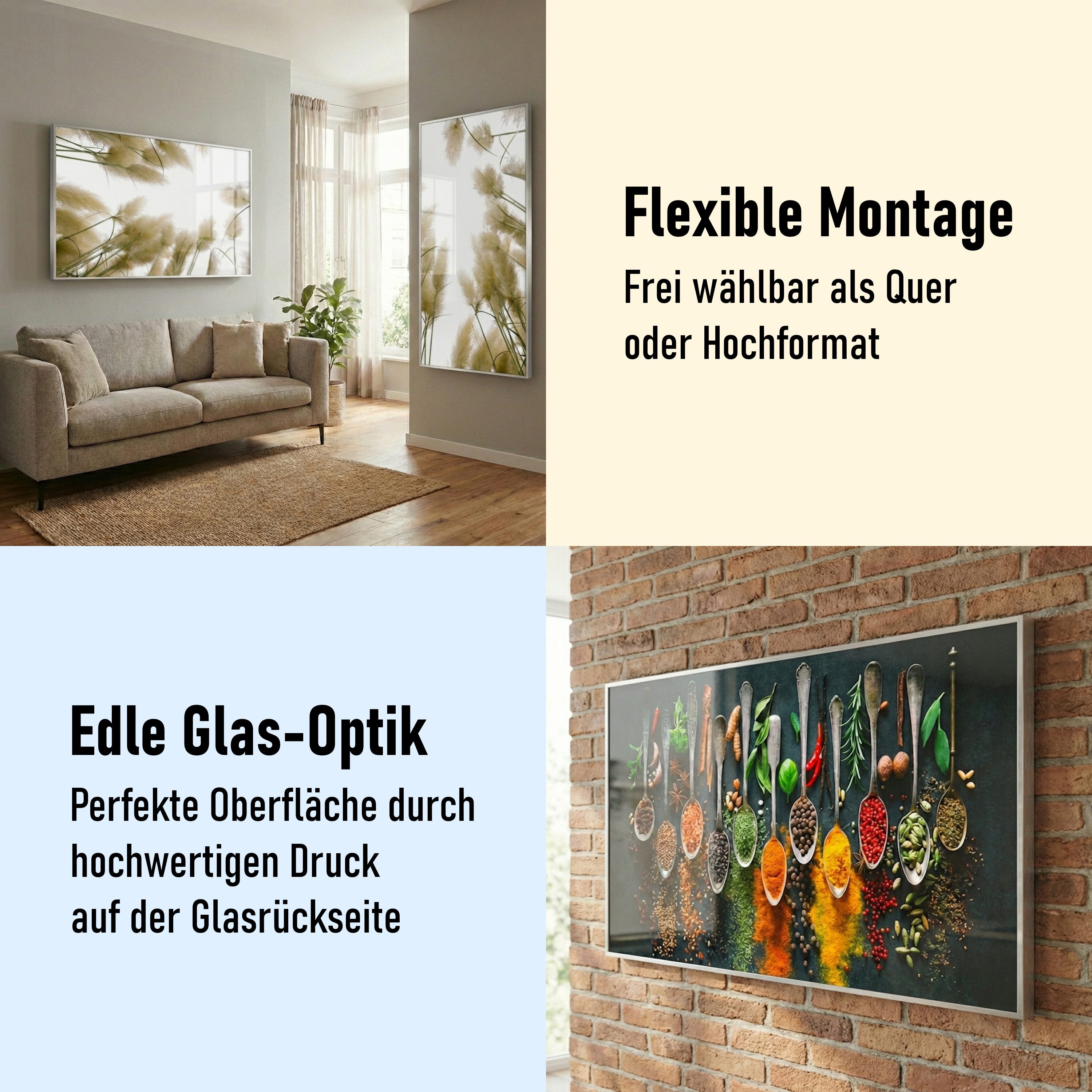 STEINFELD Heizsysteme Infrarotheizung Glas-Bild 900W, 120x74cm, Made in Germany, 7 Jahre Garantie, mit Thermostat, Silber