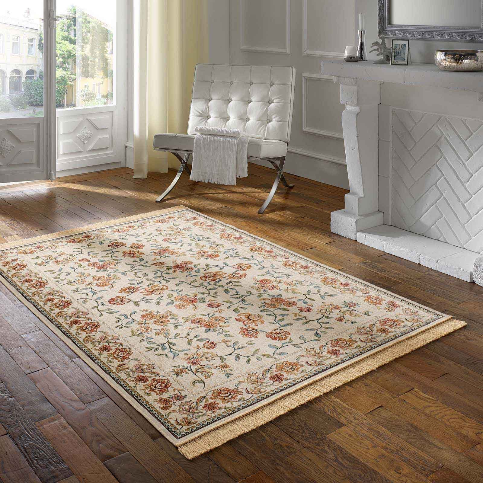 TaraCarpet Teppich Palazzo Royal Antique Roses, rechteckig, Höhe: 6 mm, Rosen Seiden Optik blau Wohnzimmer Schlafzimmer Esszimmer 95x140