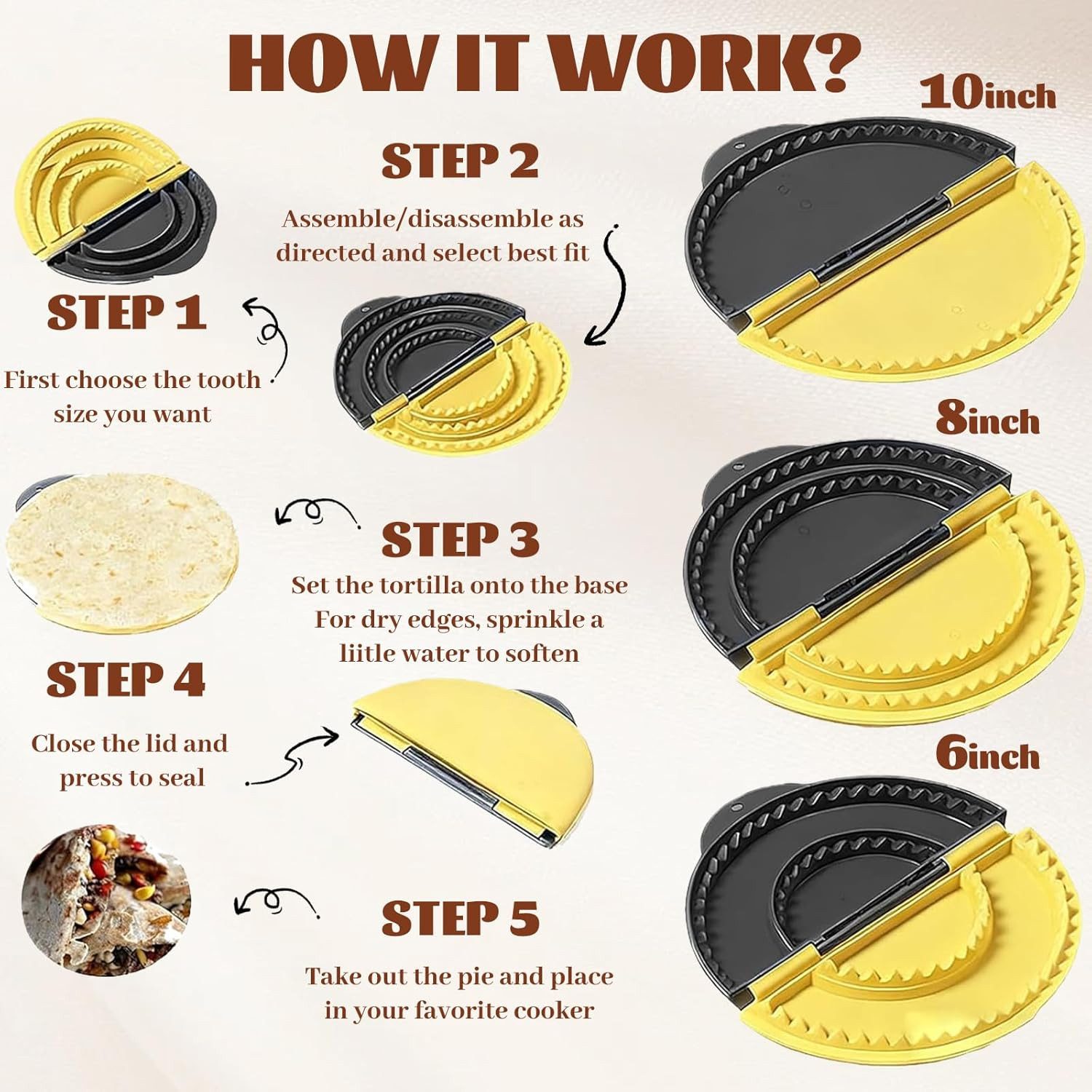 FELIXLEO Tortillaform 3 in 1 Tortilla Presse Quesadilla Maker Empanada Gelb