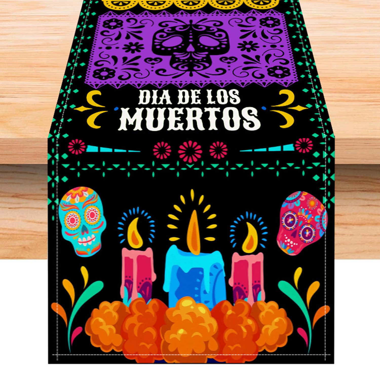 LAPAPRO Tischläufer Halloween Totenkopf Print mexikanischen Feiertagsdekoration Esstisch, 1 Stück, 33 x 183 cm