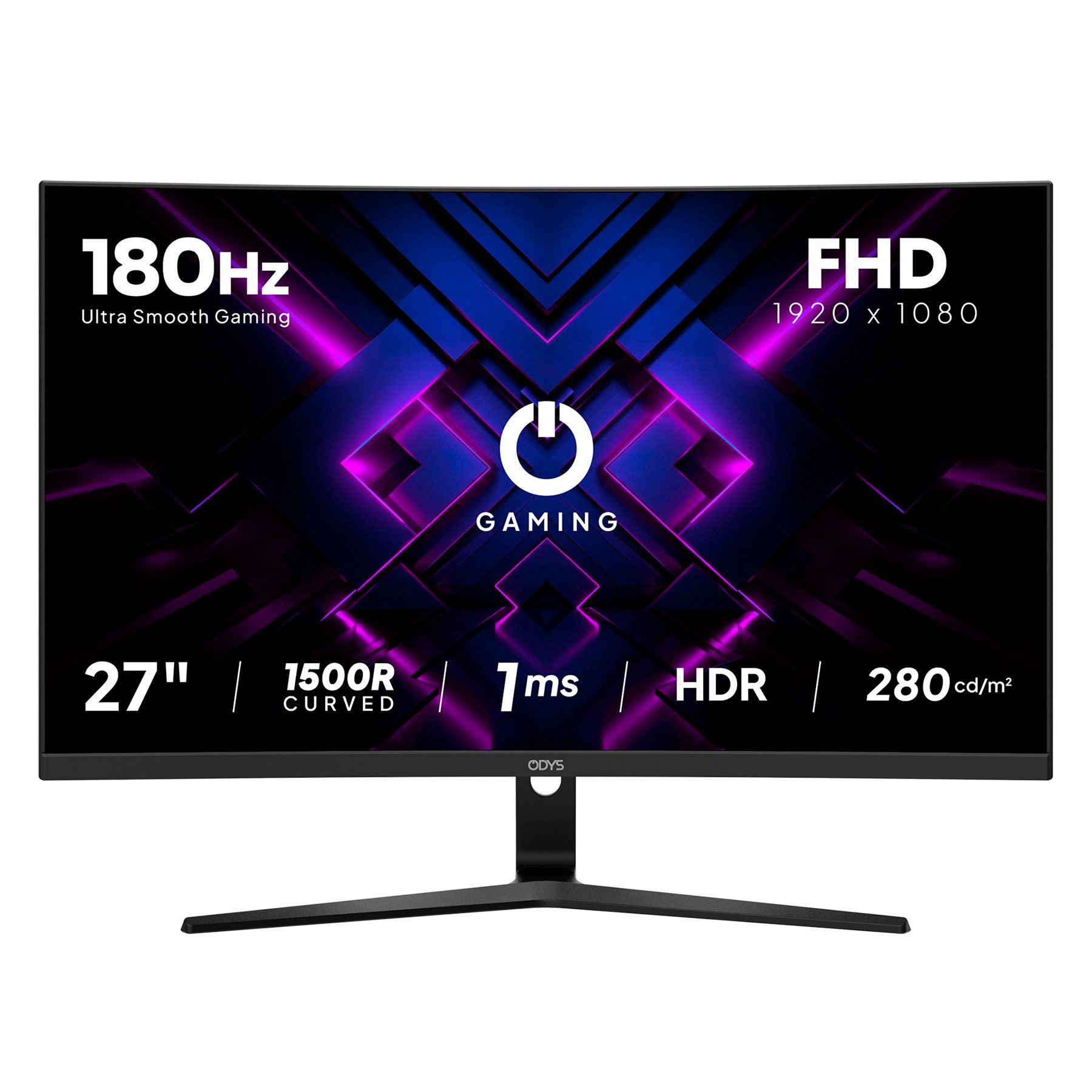Odys XP27-F-180 LED-Monitor (69 cm/27 ", 1920 x 1080 px, Full HD, 1 ms Reaktionszeit, 180 Hz, LED, 27" Curved Gaming Monitor,180 Hz, 1ms, HDR, 122 % sRGB)