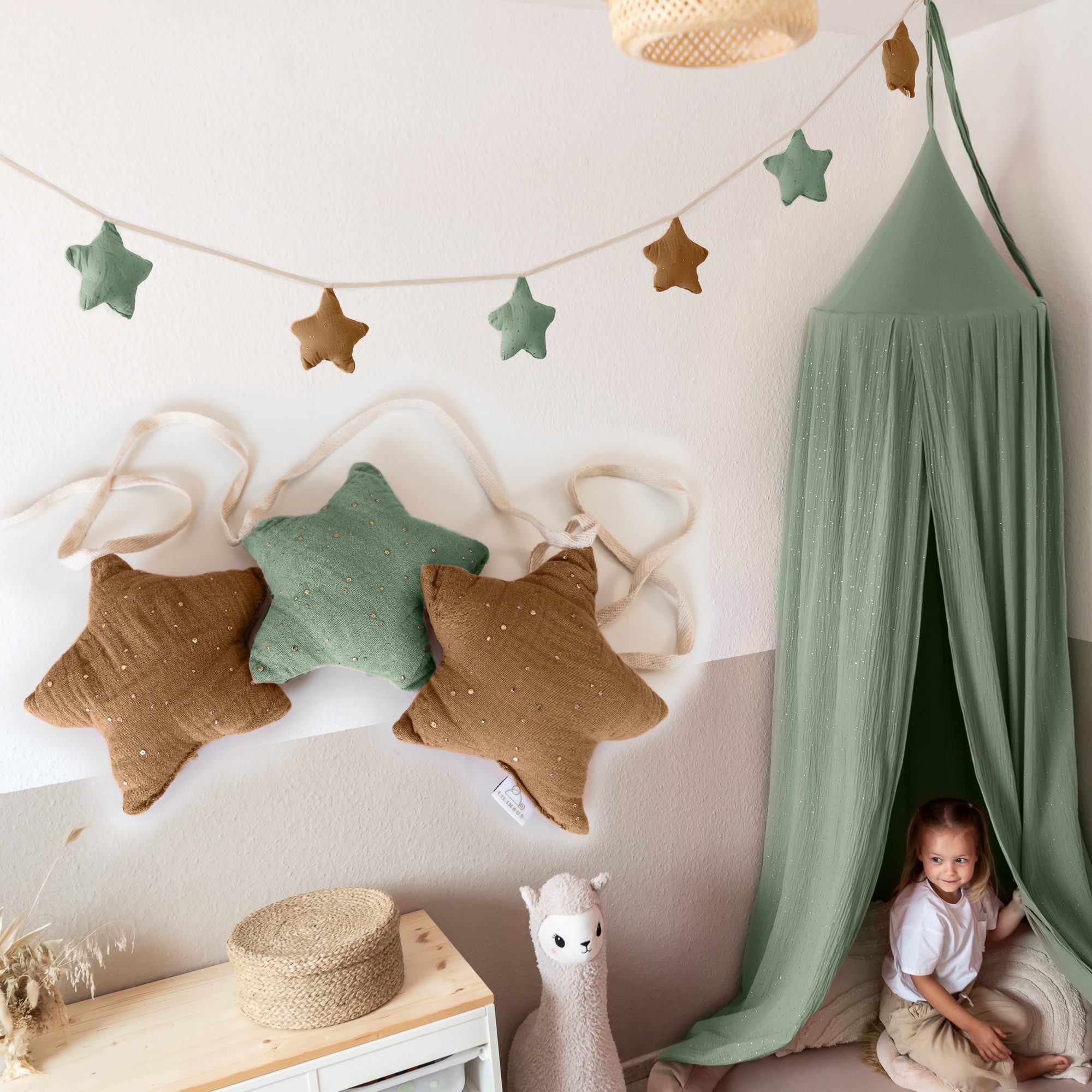 lilimaus Wimpelkette Sternenkette für Kinderzimmer - handgenähte Stoff-Girlande, handgefertigte Stoff-Girlande ca. 300 cm - Wimpel oder Sterne