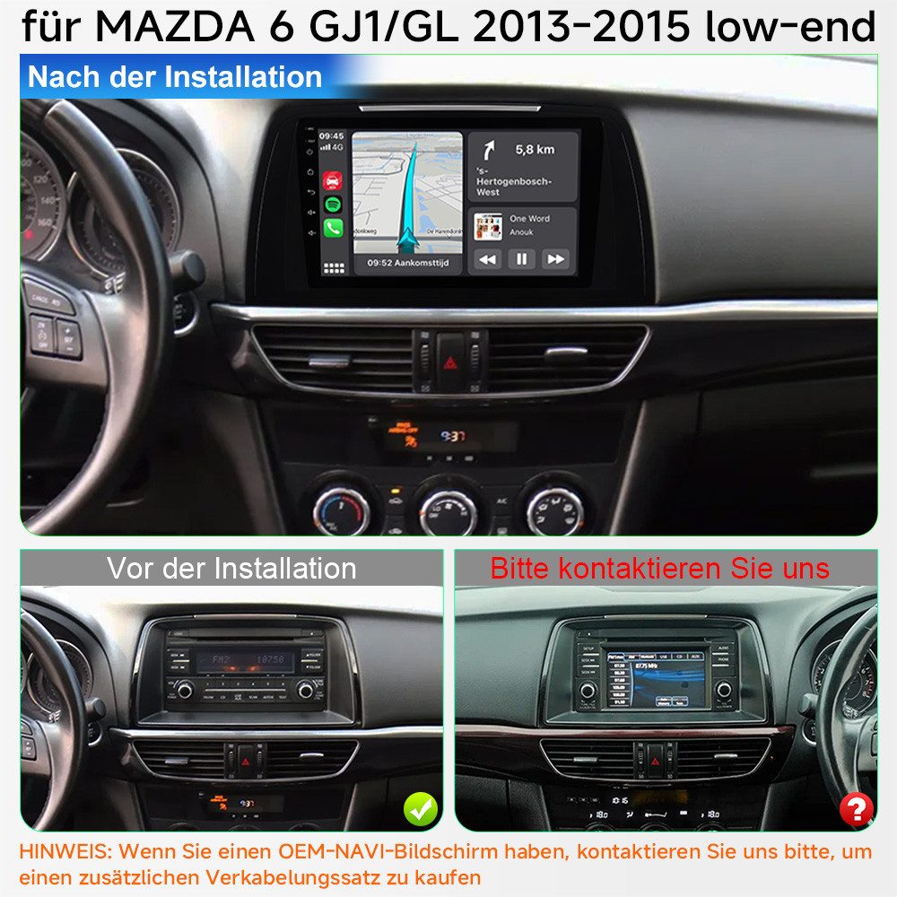 A-Sure Für Mazda 6 2012-2016 Android 15 RDS SWC Bluetooth CarPlay WIFI Autoradio (Digitalradio (DAB), FM, Carplay Android Auto Bluetooth EQ USB GPS Navi WIFI Touchscreen)