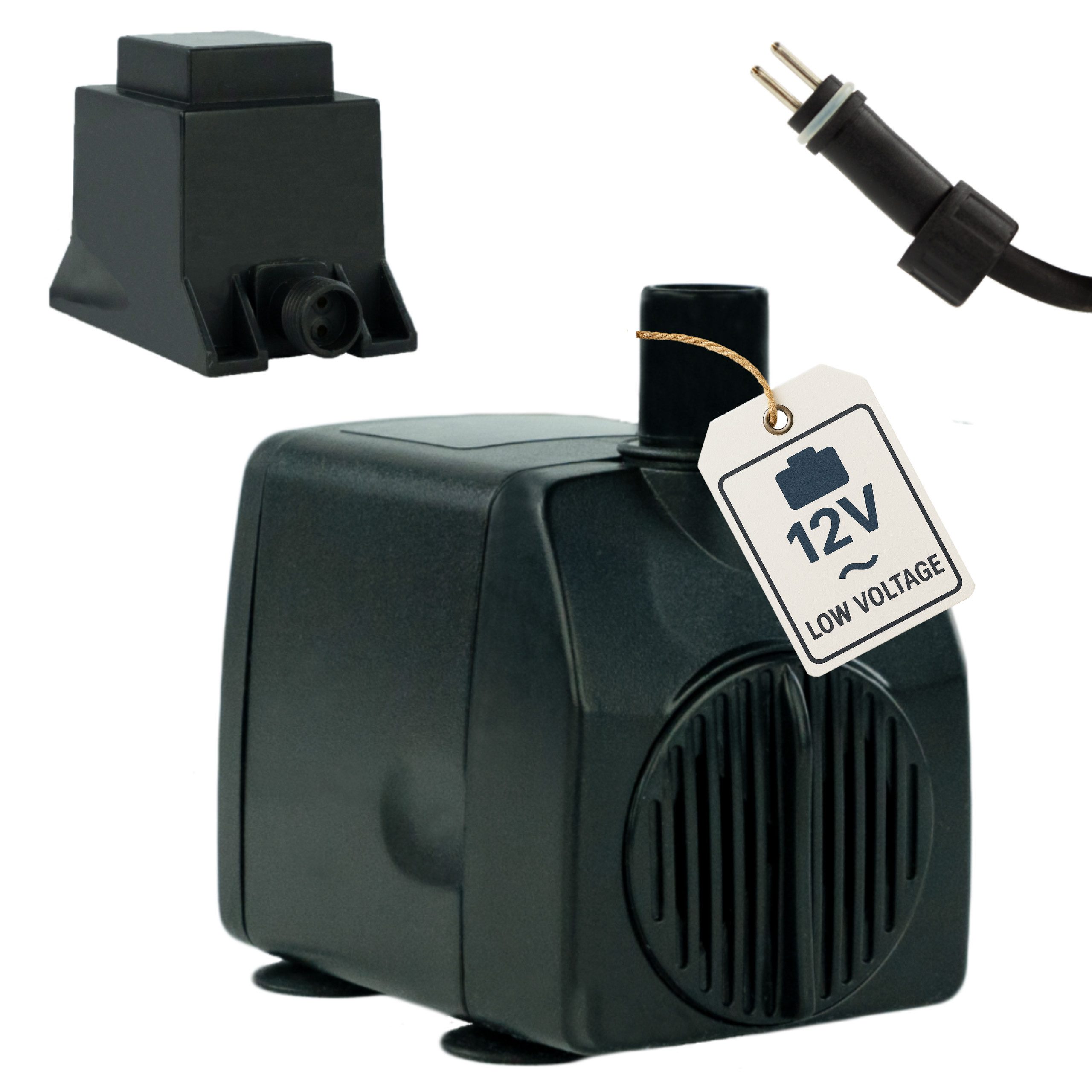 KERRY Springbrunnenpumpe Wasserspiel-Pumpe 12 V – 750 L/H, nur 11 Watt, 7m Kabel, extrem leise (3-tlg)