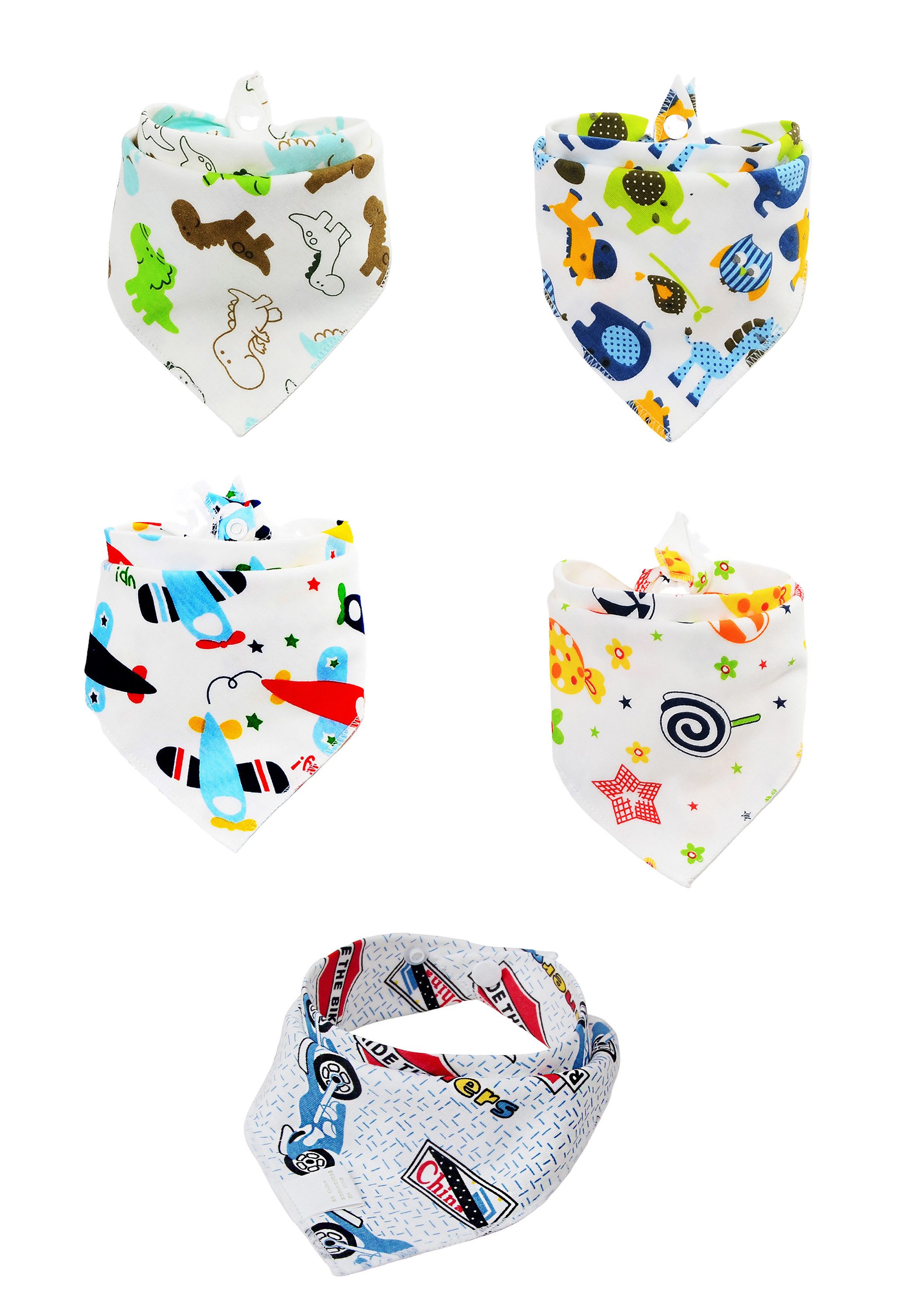 Pippolipo Lätzchen L8 Baby Dreieckstuch Spucktuch Baumwolle, (5er Set), Halstuch mit Druckknopf, Saugfähig und Weich, Größenverstellbar