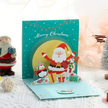 Lubgitsr Weihnachtskarte 4 Stück 3D Weihnachtskarten Pop Up Grußkarte,Grün