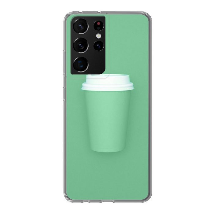 MuchoWow Handyhülle Mintgrüner Kaffeebecher Phone Case Handyhülle Samsung Galaxy S21 Ultra Silikon Schutzhülle