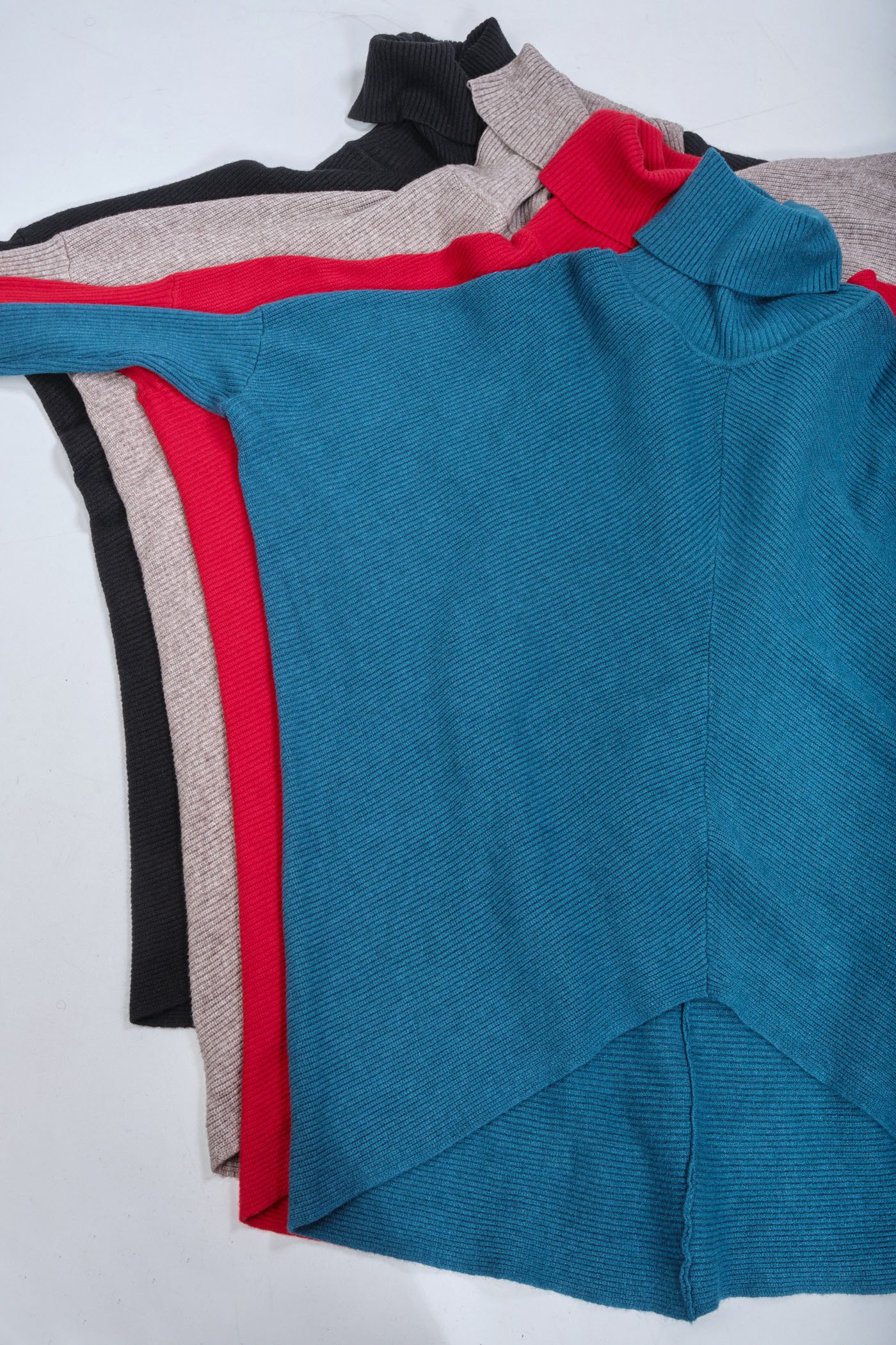 PEKIVESSA Longpullover Oversized langer Rollkragenpullover Damen Fledermausärmel (Einzelartikel, 1-tlg) hinten länger