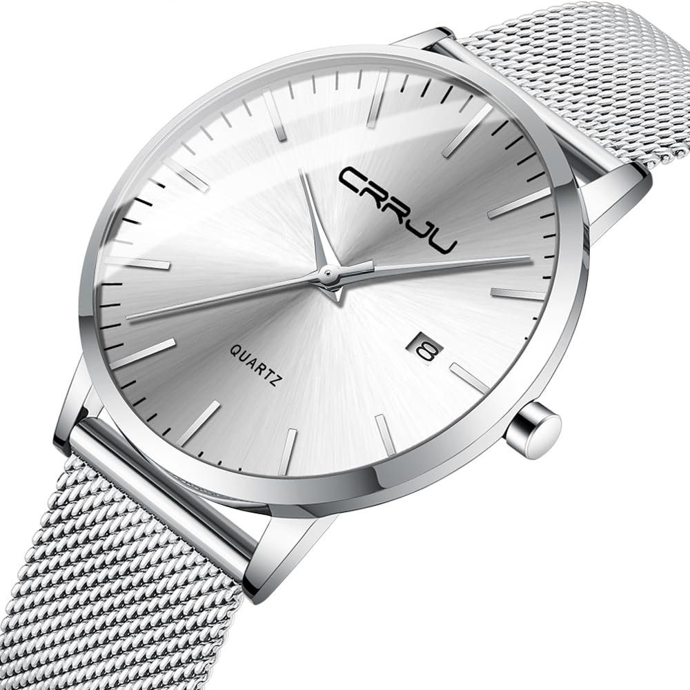 GelldG Uhr wasserdicht Datumsanzeige Armbanduhr Silber, Herren Mode Weiß Herrenuhr Ultra Dünne