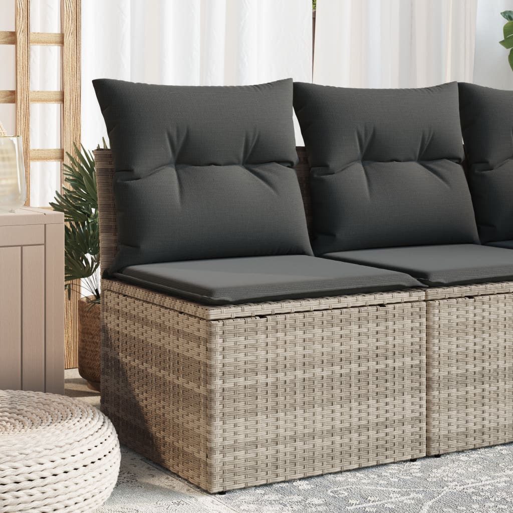 vidaXL Gartenlounge-Set, Gartensofa ohne Armlehnen mit Kissen Hellgrau Poly Rattan