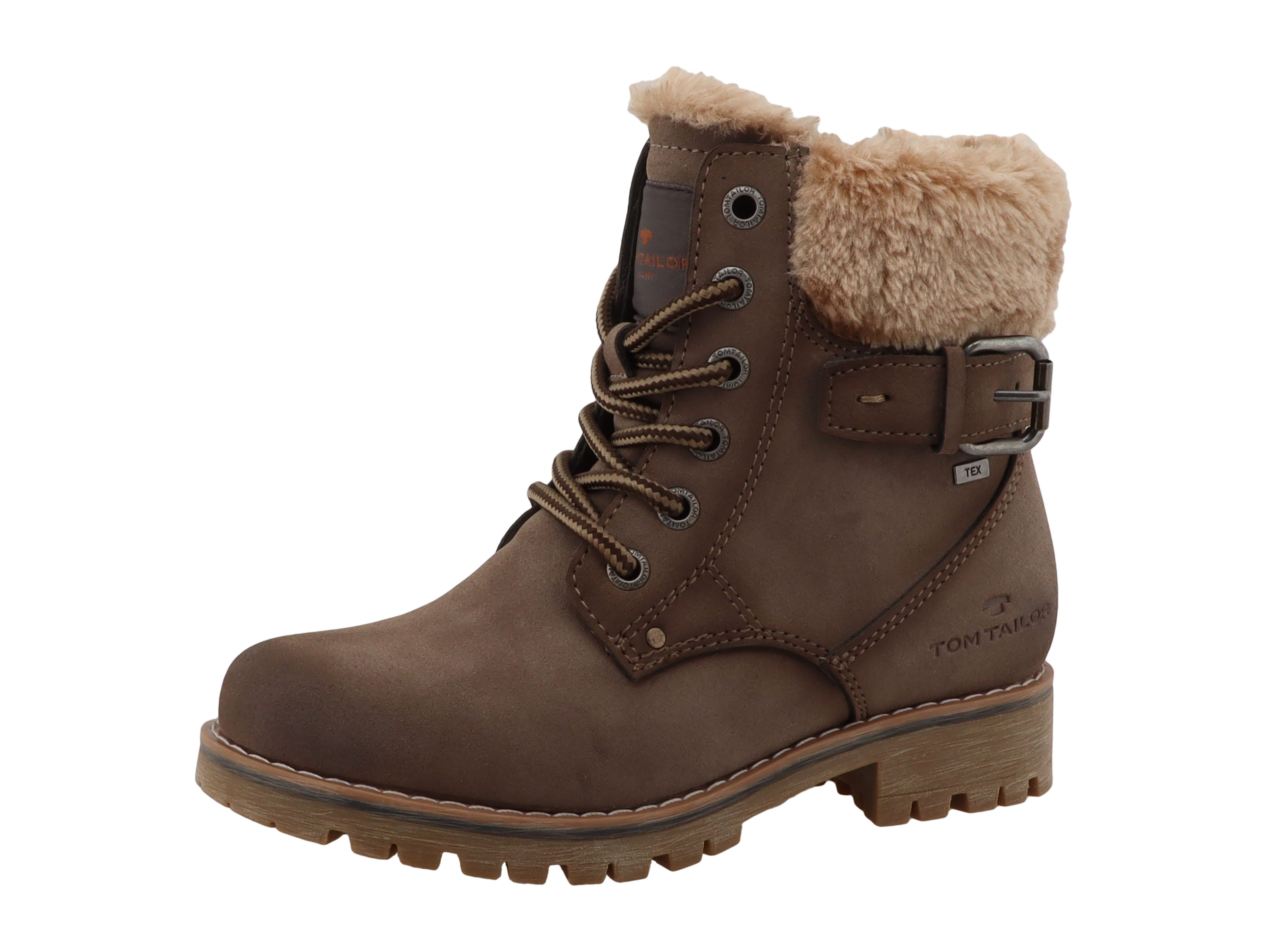 TOM TAILOR Winterstiefelette Blockabsatz, Schnürboots mit Fellimitat am Schaftrand