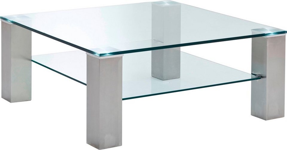 MCA furniture Couchtisch Asta, Glastisch mit Sicherheitsglas, belastbar bis 20  kg, 4 Stollen aus Metall in Edelstahloptik gebürstet