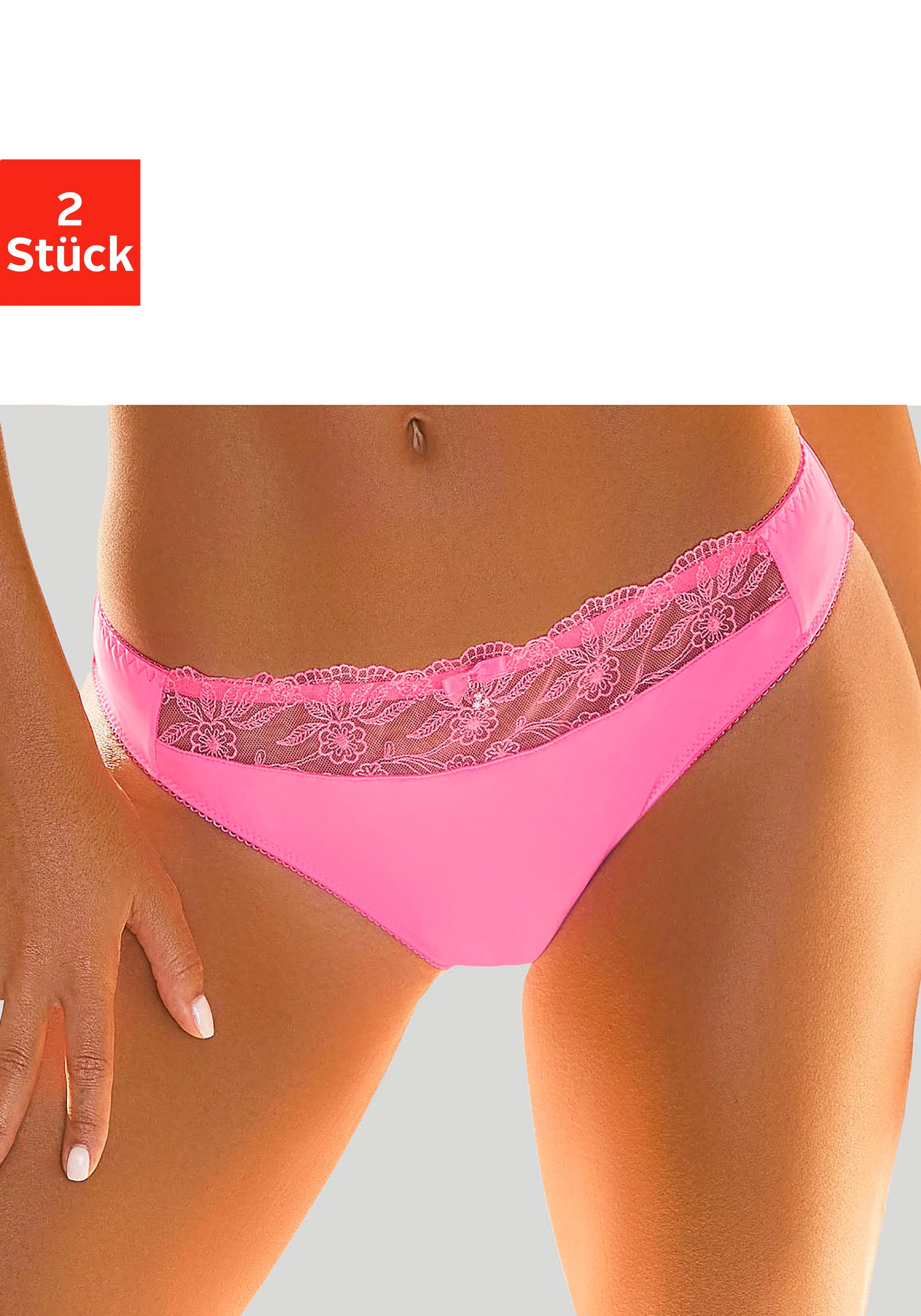 2-St) Slip schöner pink+weiß Stickereispitze Nuance (Packung, mit