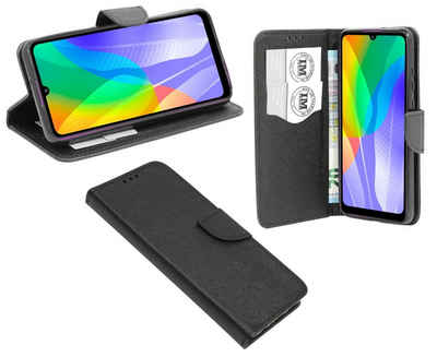 cofi1453 Handyhülle Hülle Tasche für Huawei Y6P, Kunstleder Schutzhülle Handy Wallet Case Cover mit Kartenfächern, Standfunktion Schwarz