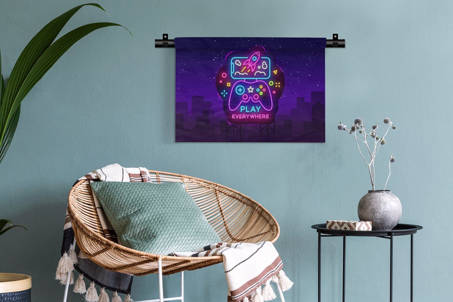 MuchoWow Wanddekoobjekt Gaming - Wohnzimmer, - Neon für Wandbehang, Wanddeko Spielen Nacht - - Controller, - Schlafzimmer, Blau Kleid, Kinderzimmer