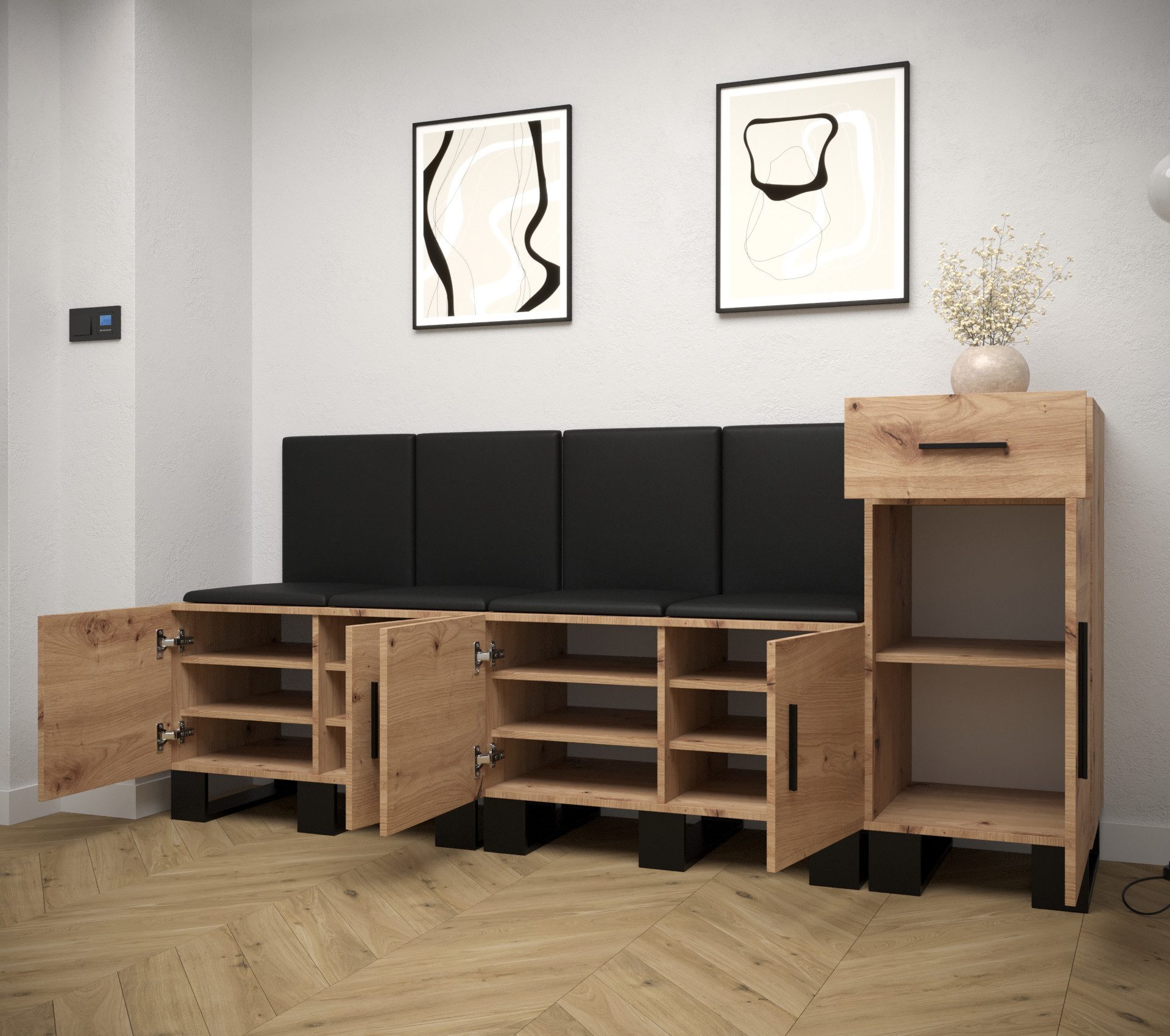 ABIKS MÖBEL Garderoben-Set ARTIN Set 17 Garderobe mit gepolsterten Paneelen, Industriell Design