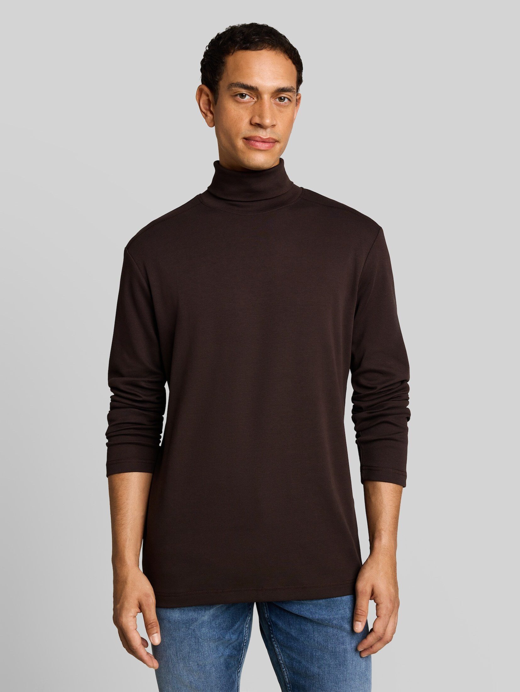 TOM TAILOR Langarmshirt T-Shirt (im Einserpack) Rollkragenshirt mit Logo-Print