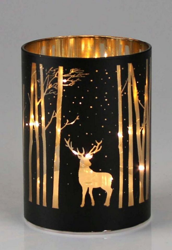 AM Design LED Windlicht, LED fest integriert, Warmweiß, Weihnachtsdeko, mit  abgebildeten Hirsch