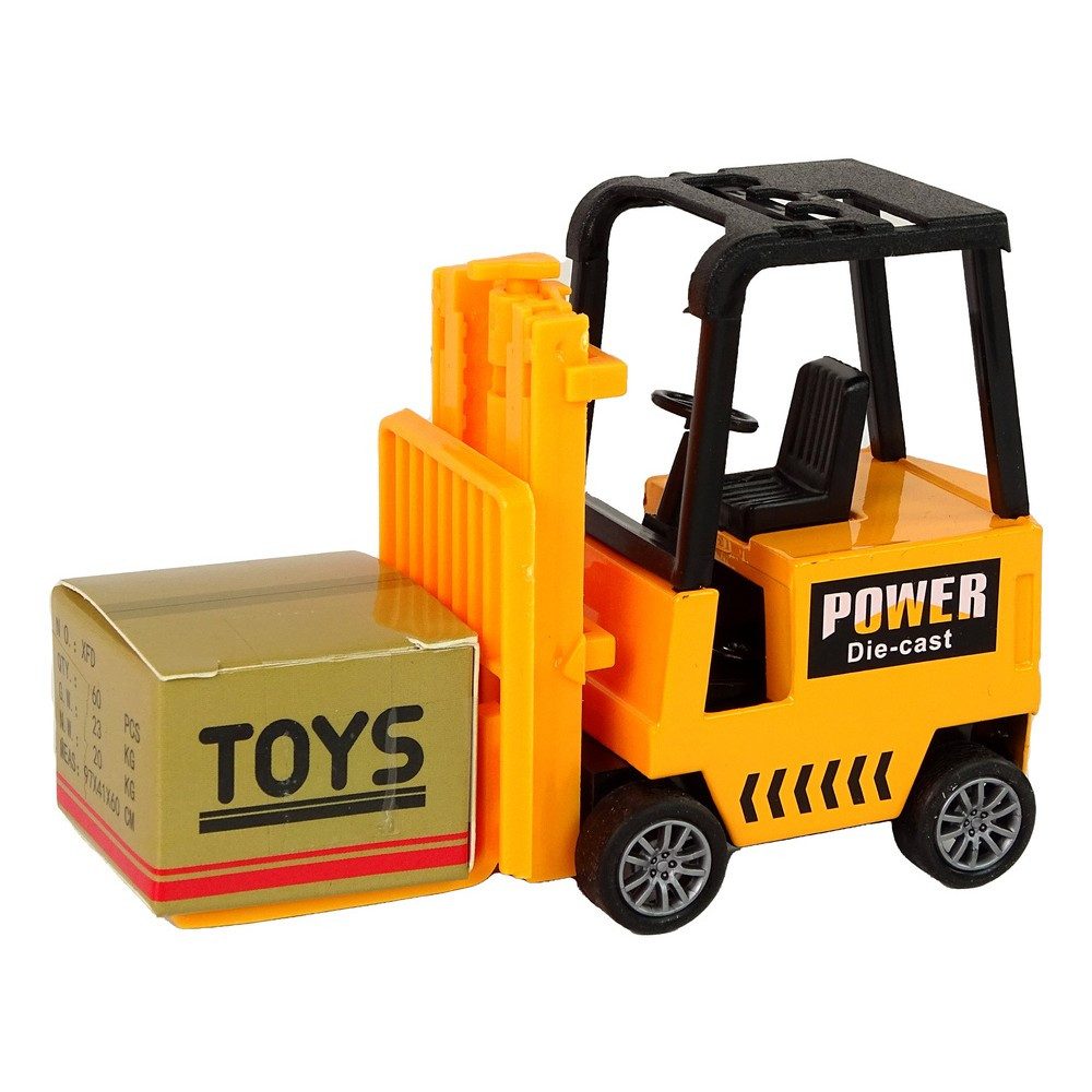 LEAN TOYS Spielzeug-Gabelstapler Hubwagen Lagerfahrzeug Baustellenfahrzeug, (Spar-Set, 1-tlg., 11 x 8 x 5 cm beweglich), Reibungsantrieb, bewegliche Gabel, mit Kiste