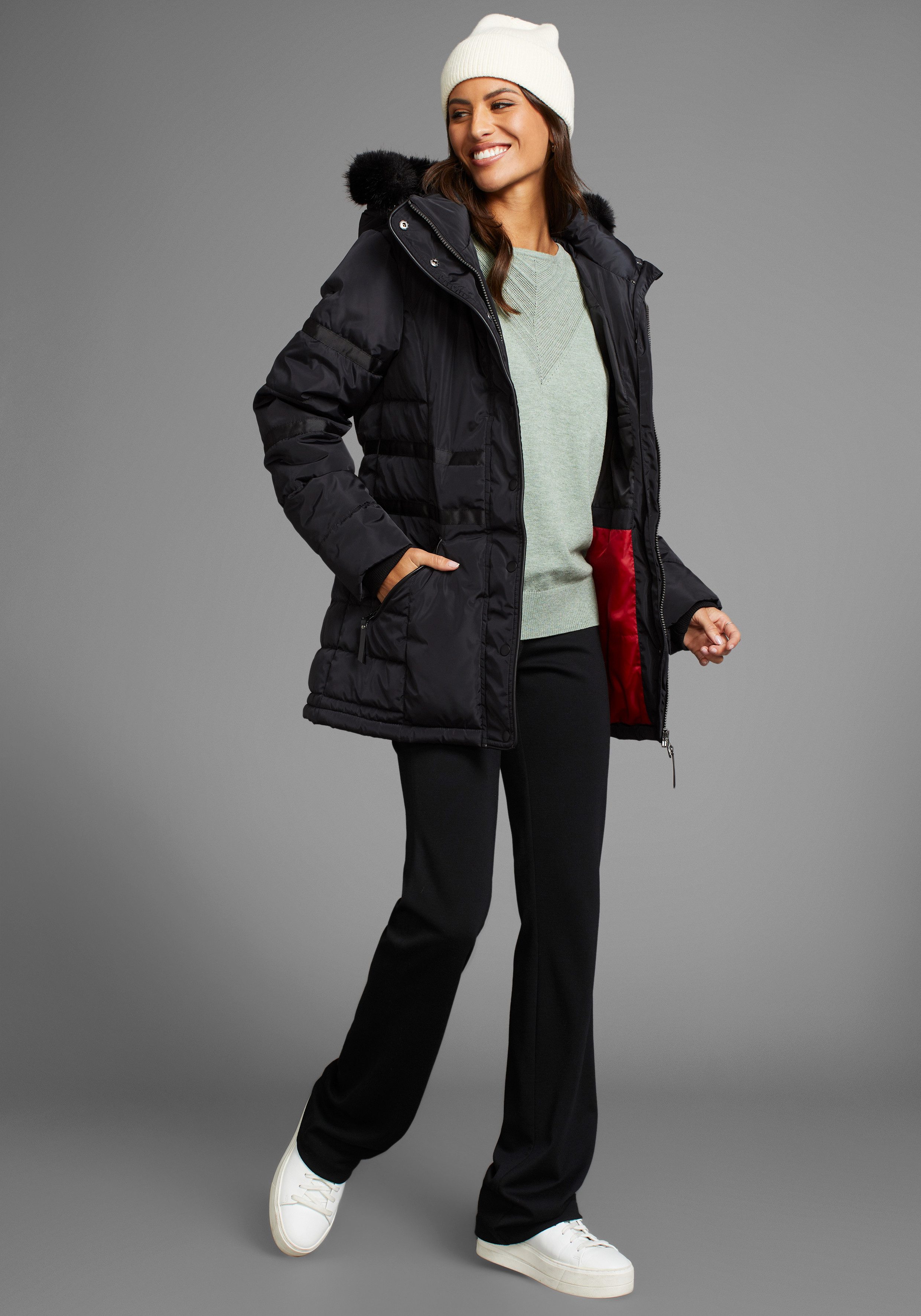 Laura Scott Winterjacke mit abnehmbarer Kapuze und Fellimitat – Bild 4 von 5