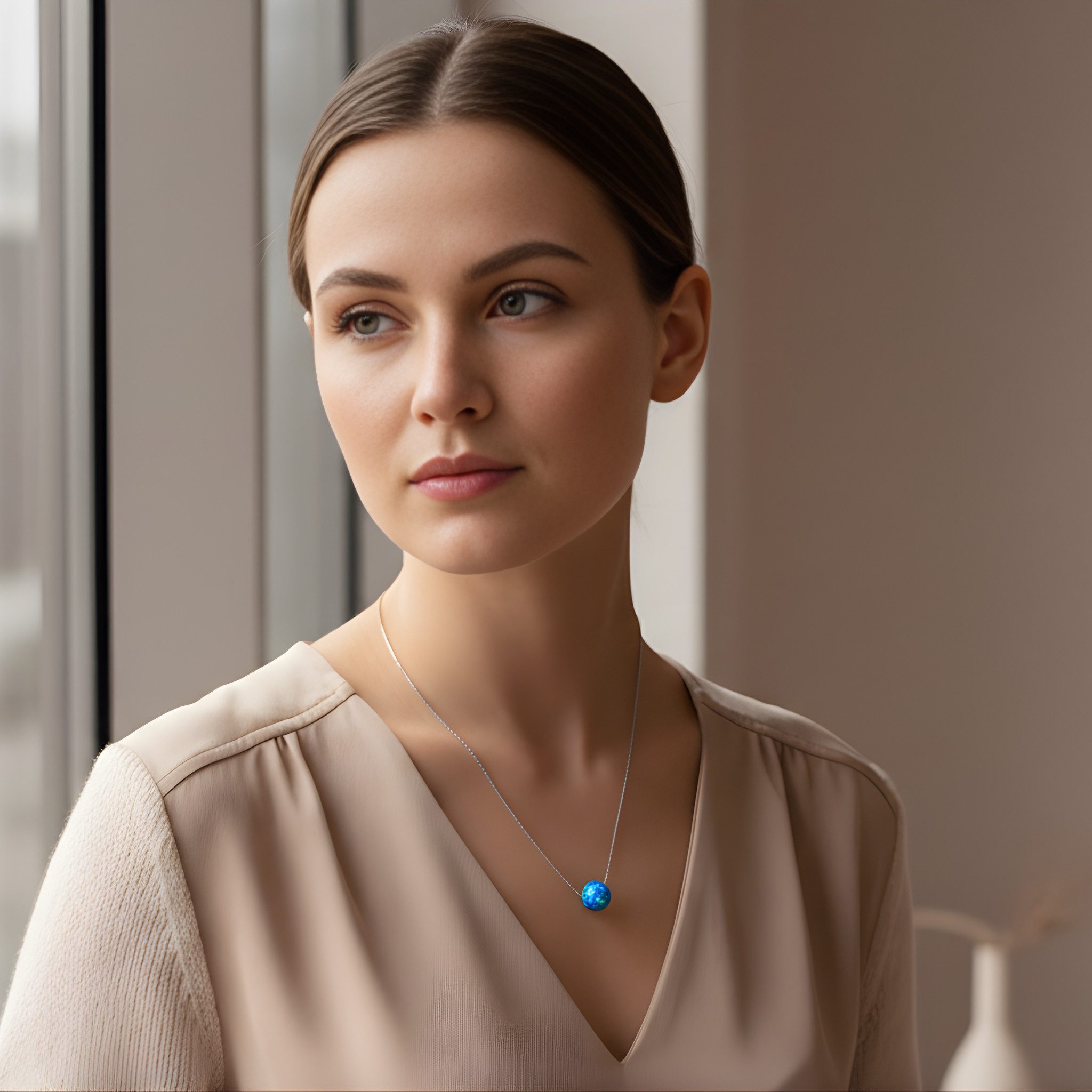 Edellis Kette mit Anhänger Halskette Mit Blauem Opal 8 mm, 925 Sterling Sil günstig online kaufen