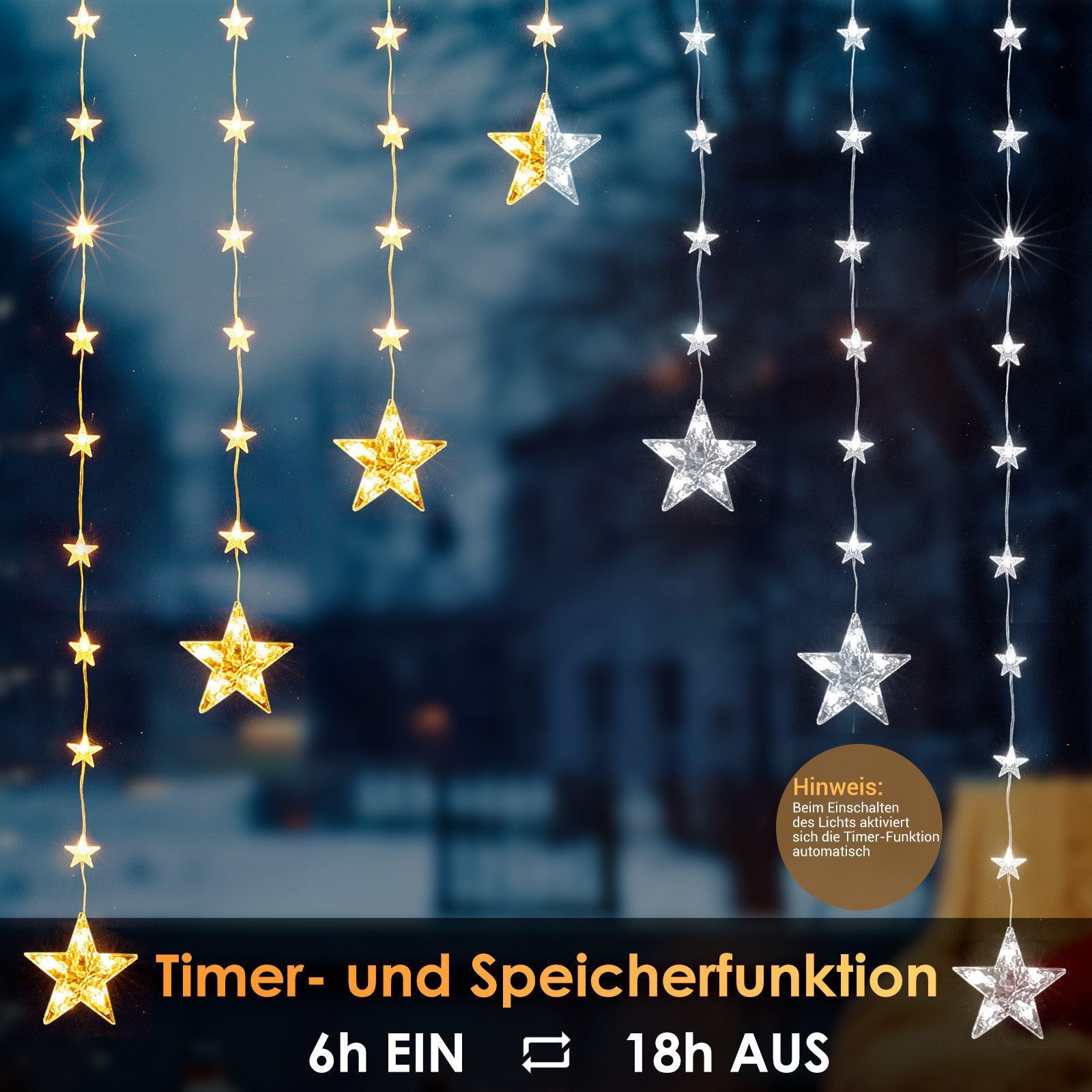 Quntis Lichtervorhang 88cm Bunt&Warmweiß weihnachtsstern fenster, weihnachtsdeko innen, 74-flammig, LED Fensterbilder für Innen/Außen/Fenster Ostern Mädchen Dek – Bild 5 von 5