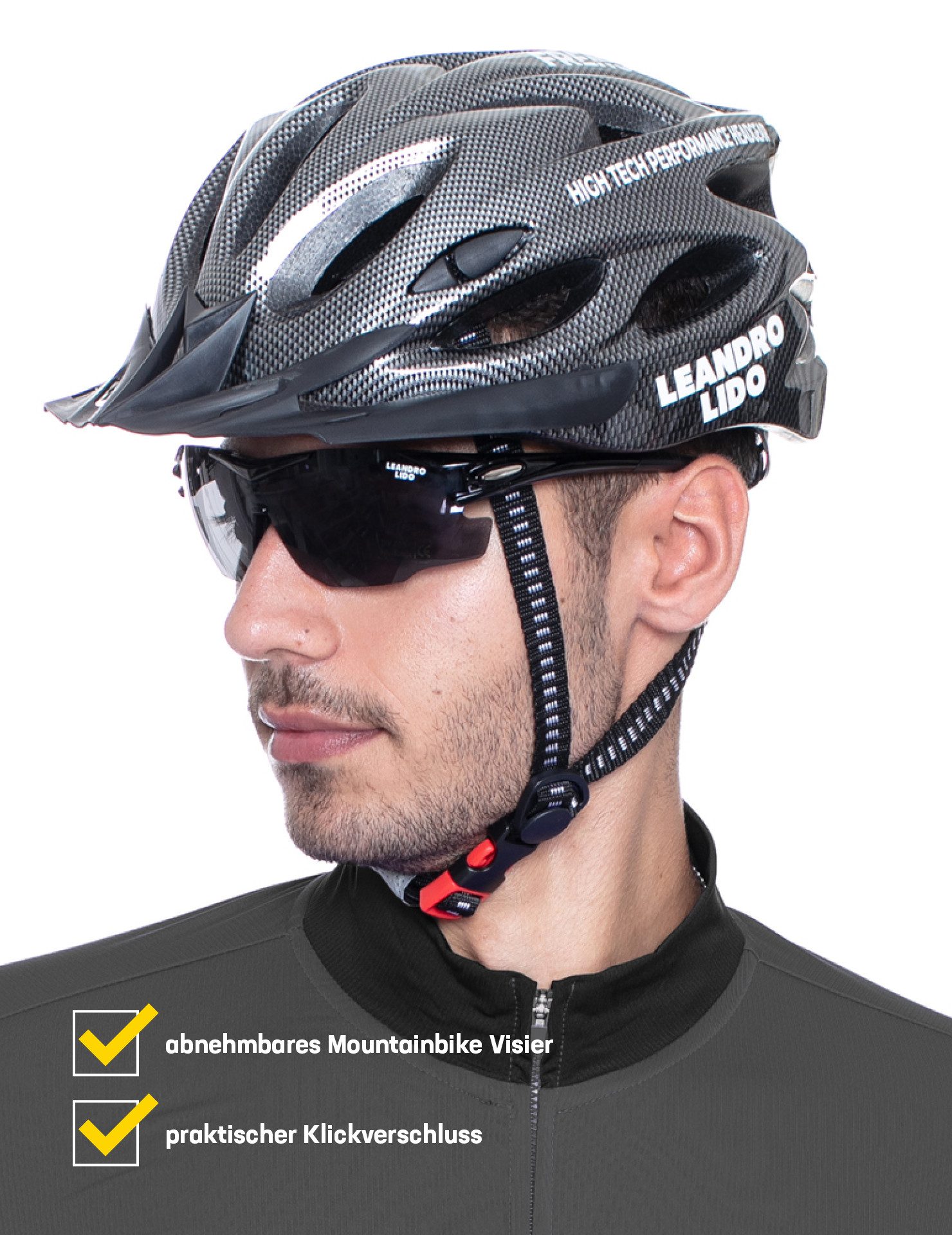 LEANDRO LIDO Fahrradhelm Freno Radsport Fahrrad Helm, praktischer Klickverschluss, für einhändiges öffnen