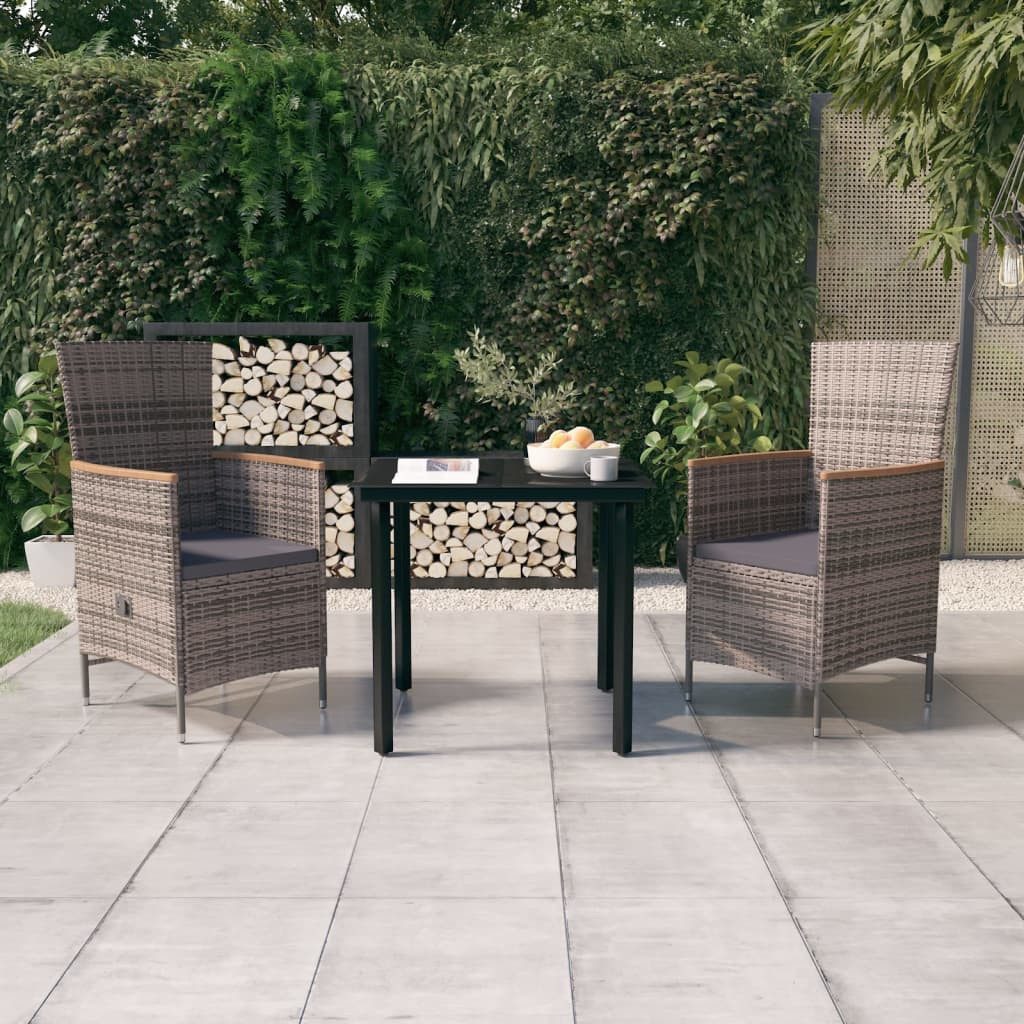 Garten-Essgruppe 80 cm Tischlnge 3-tlg Garten-Essgruppe mit Kissen Grau Sitzgruppe Set