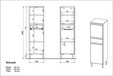 KADIMA DESIGN Hochschrank Hochschrank mit verstellbaren Einlegeböden, 34x34x120, Weiß/Braun