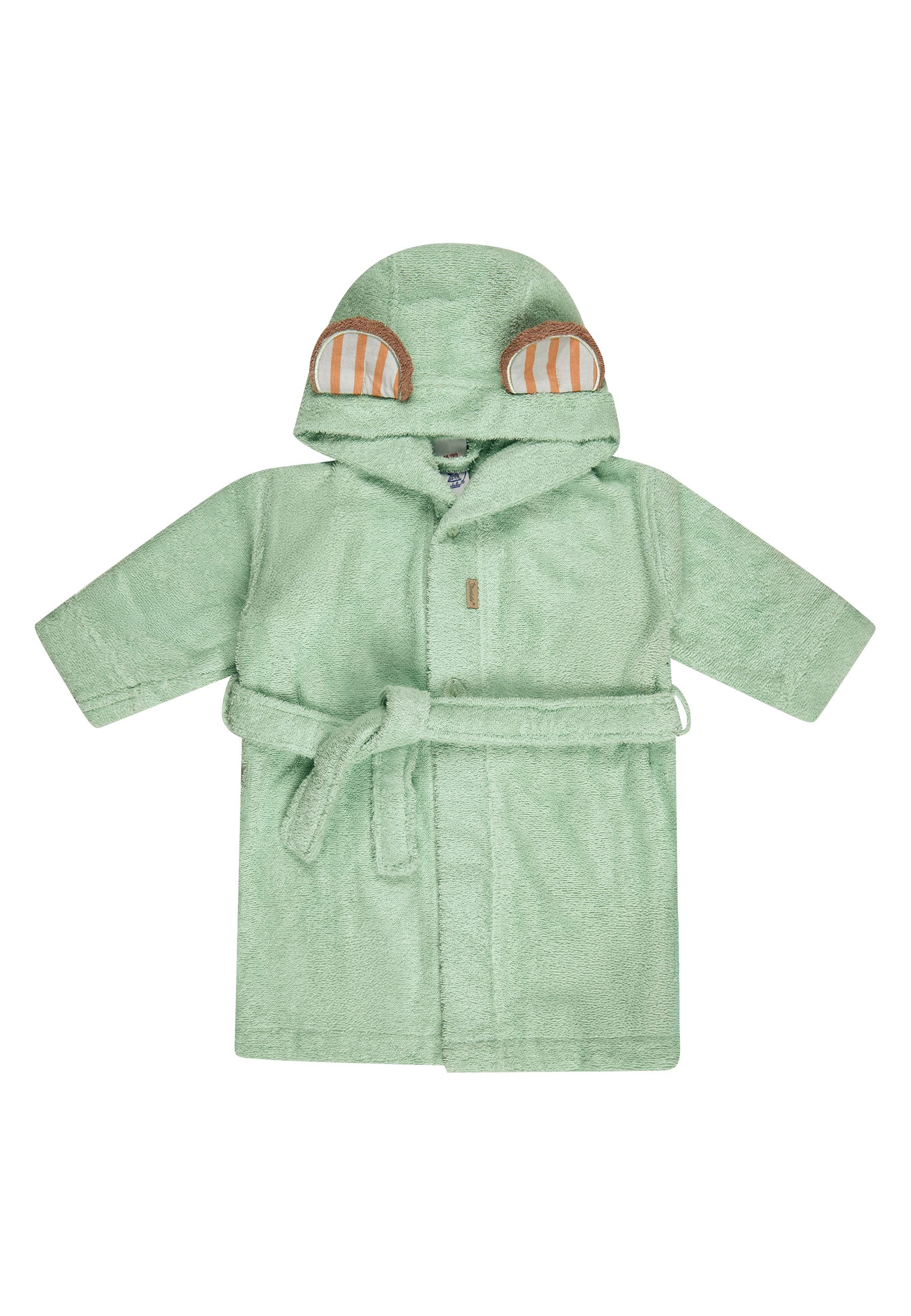 Sterntaler® Babybademantel Bademantel BÄR Bo, lange Arme, Oberstoff: 100 % Baumwolle, aus saugfähiger Baumwolle, kuschelweiche Frotteequalität, mit Kapuze und Gürtel, 3D Elemente an der Kapuze, edle Holzknöpfe, Knöpfe, Bademantel aus weichem Frottee, 3D Ohren an der Kapuze, Knöpfe, Gürtel